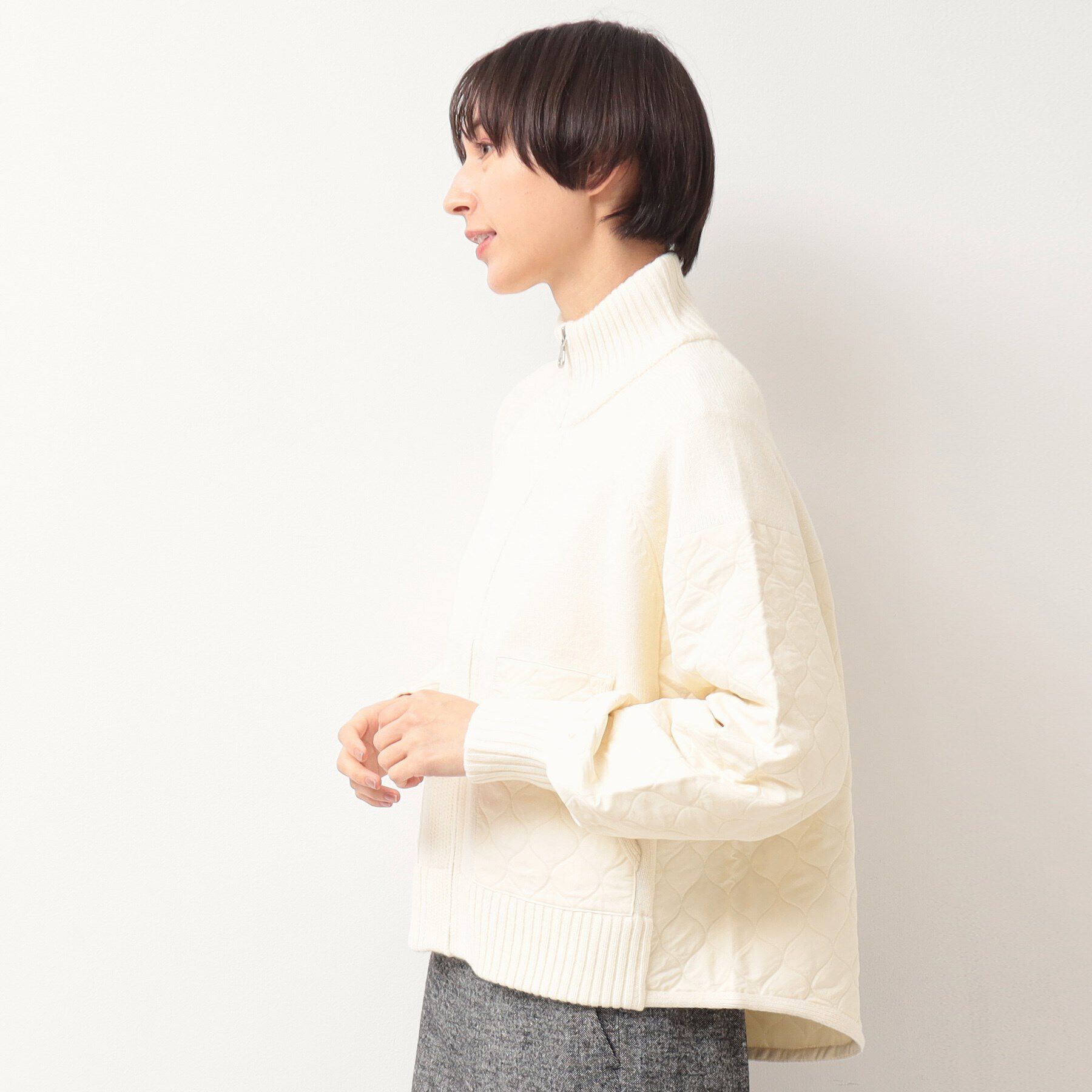 Dessin「【洗える】キルト付きジップアップカーディガン」|ブルゾン・スタジャン|