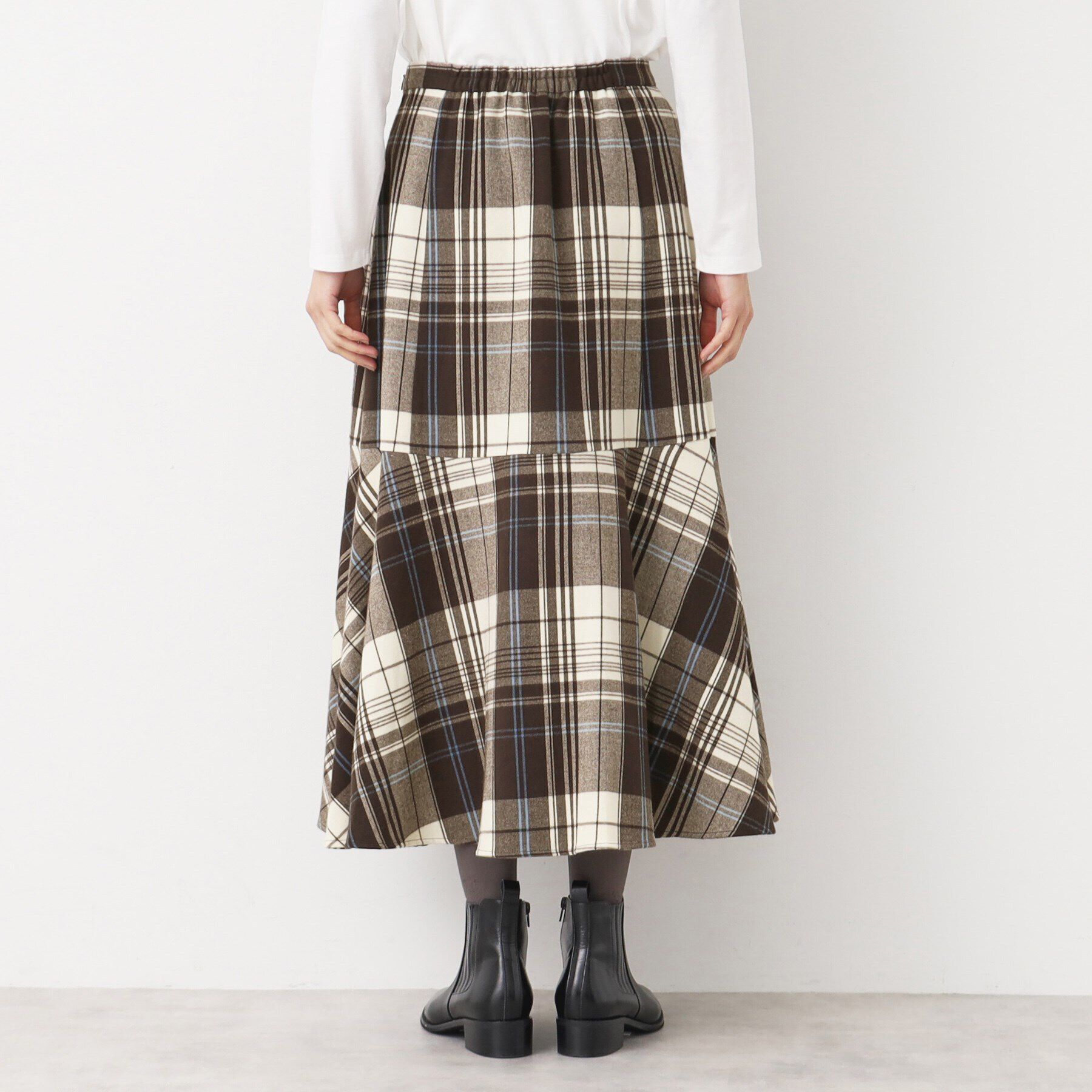 Dessin「【後ろゴム・洗える】起毛チェック柄切り替えフレアスカート（XS～L）」|スカート|