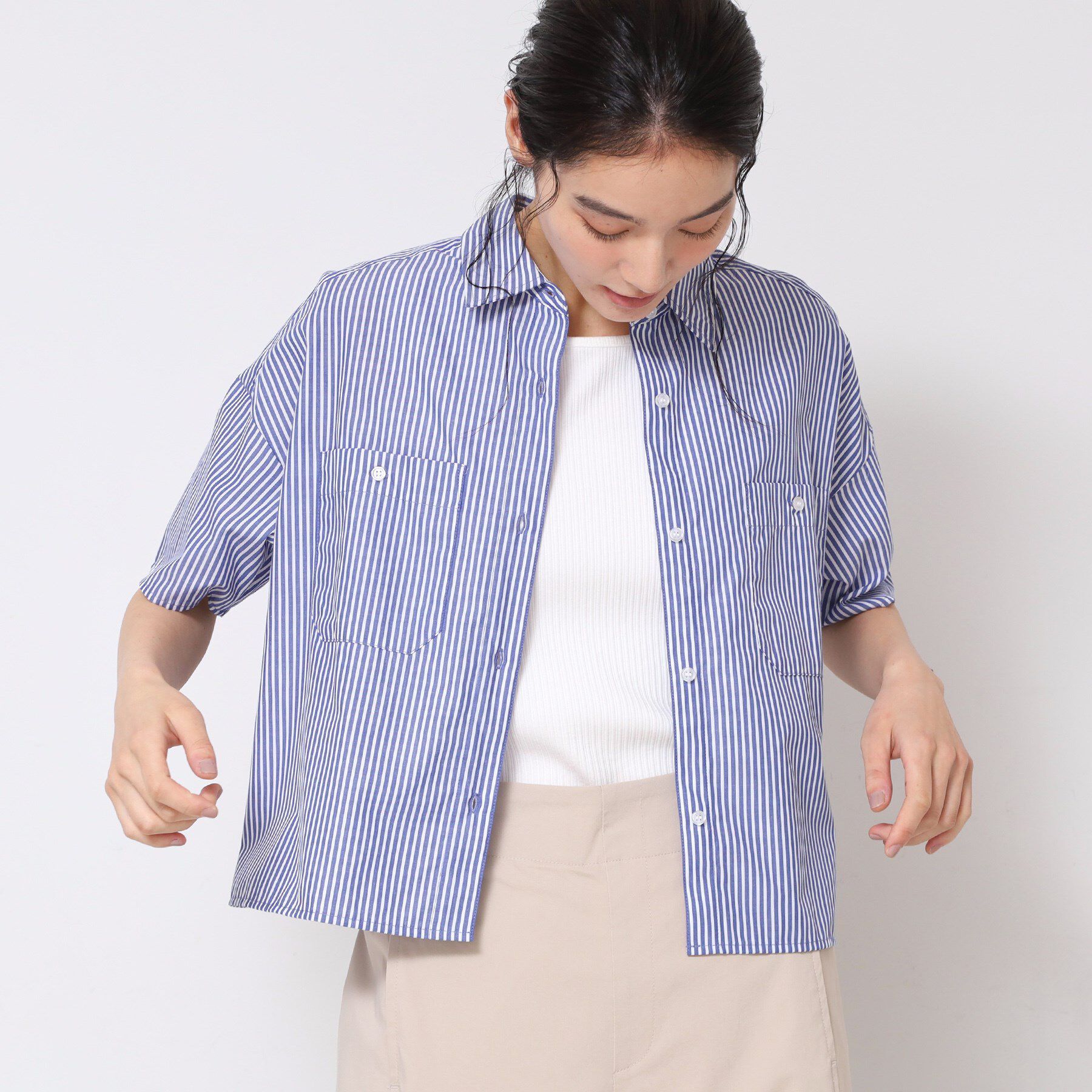 Dessin「【洗える】クロップド丈シャツ（XS～L）」|シャツ・ブラウス|