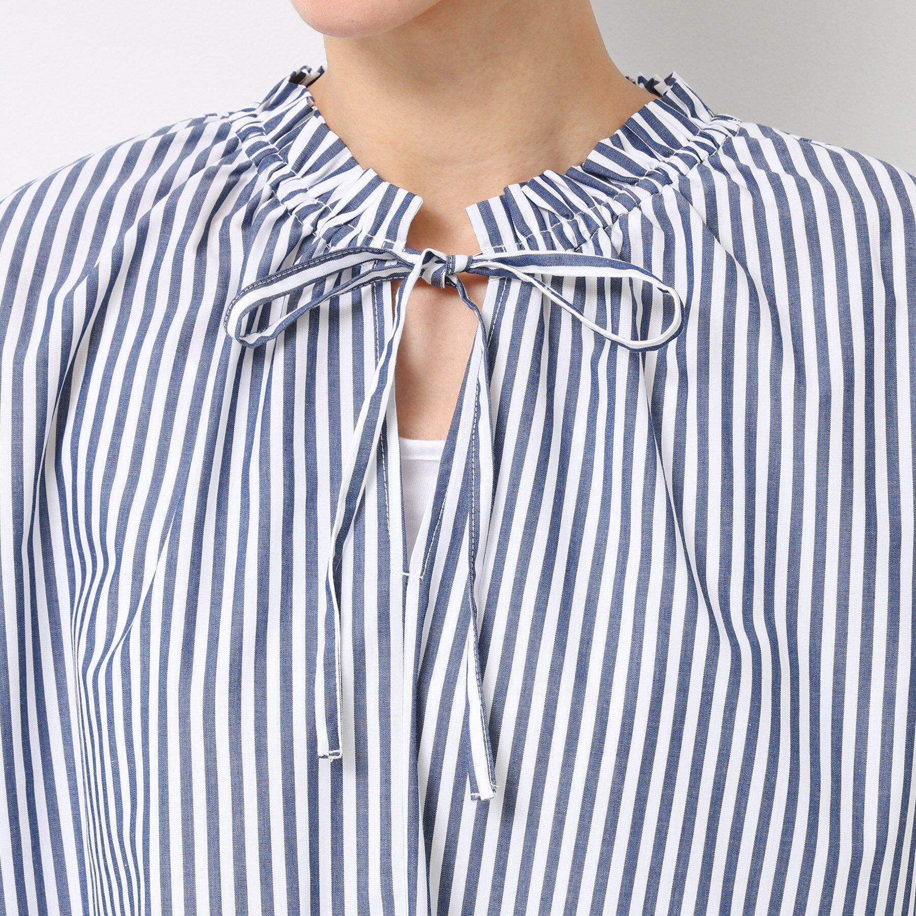 Dessin「【洗える】ストライプ柄フレンチスリーブスキッパ―ブラウス」|シャツ・ブラウス|