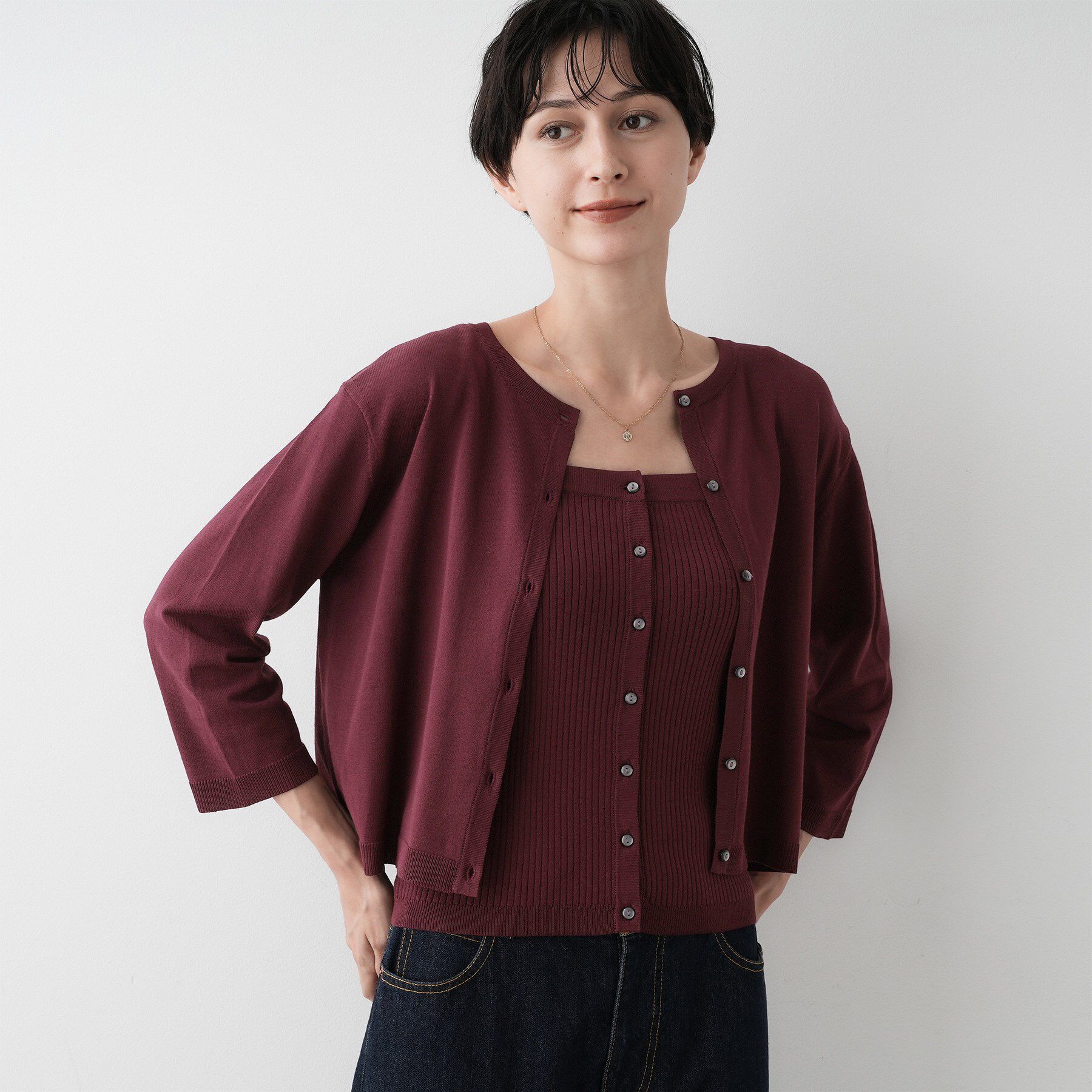 Dessin「【2点セット・洗える】2WAYカーディガン＆キャミソールアンサンブル」|その他|