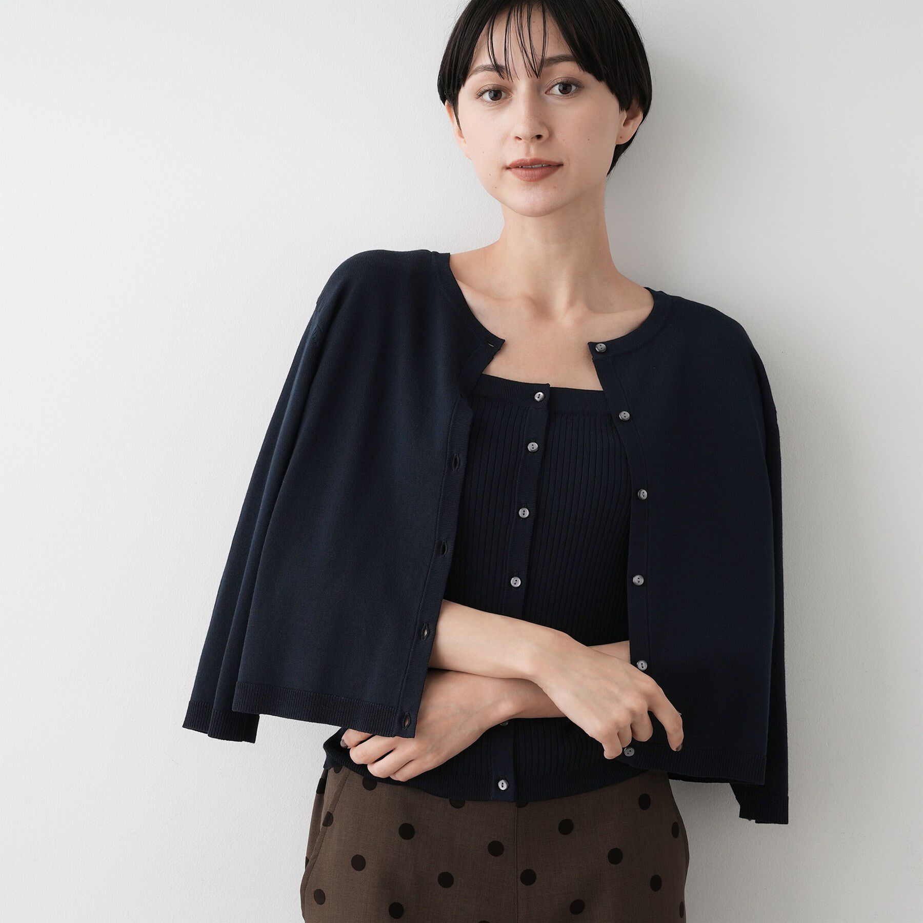 Dessin「【2点セット・洗える】2WAYカーディガン＆キャミソールアンサンブル」|その他|ネイビー(094)