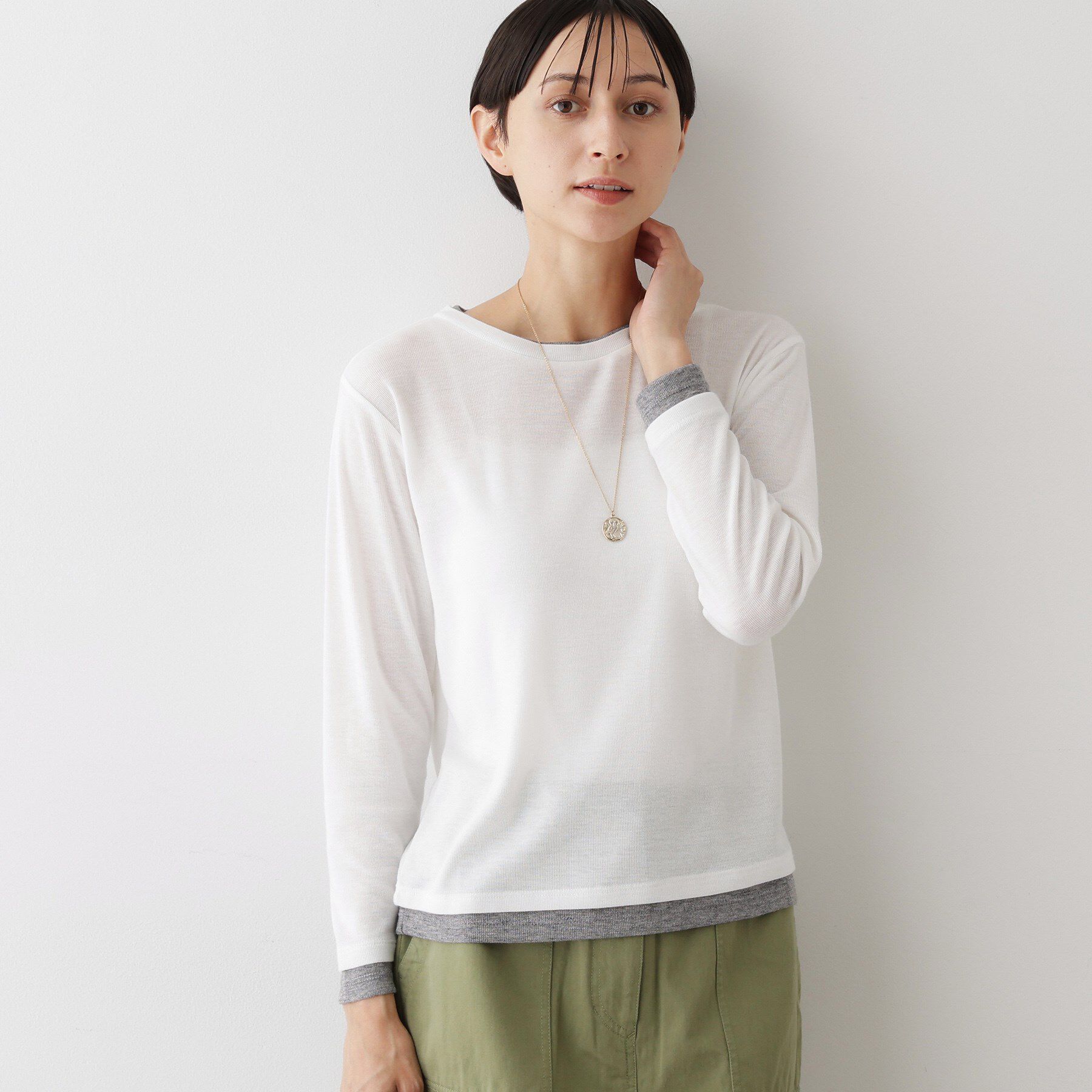 Dessin「【洗える】バイカラーシアーリブカットソー」|Tシャツ・カットソー|