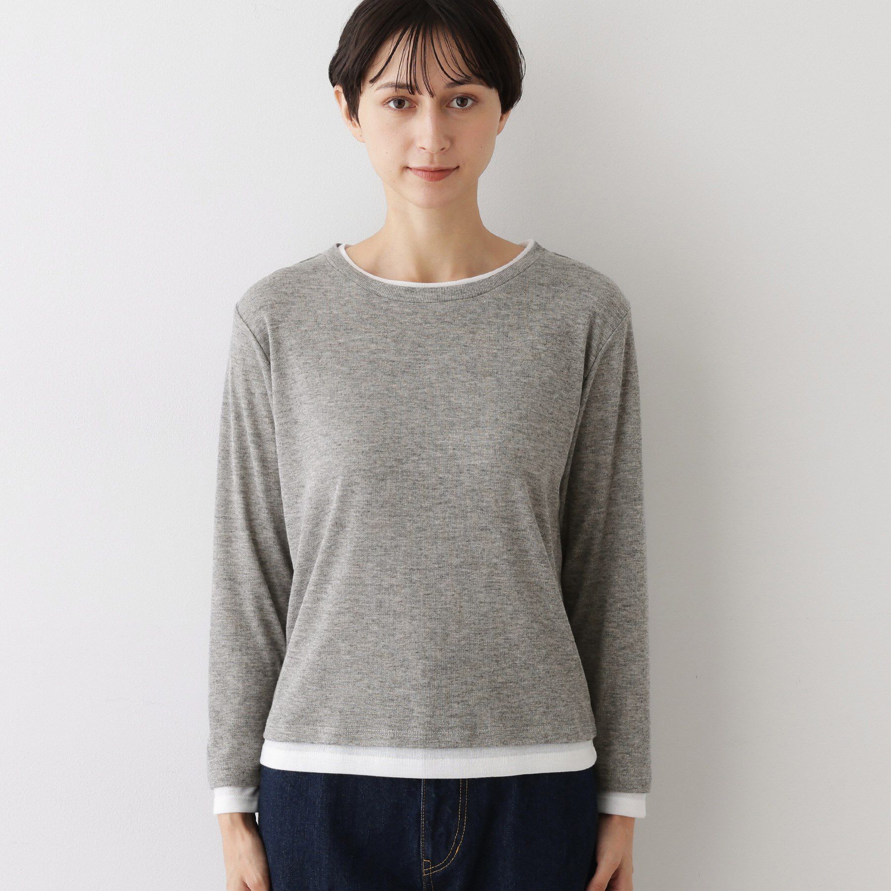 Dessin「【洗える】バイカラーシアーリブカットソー」|Tシャツ・カットソー|