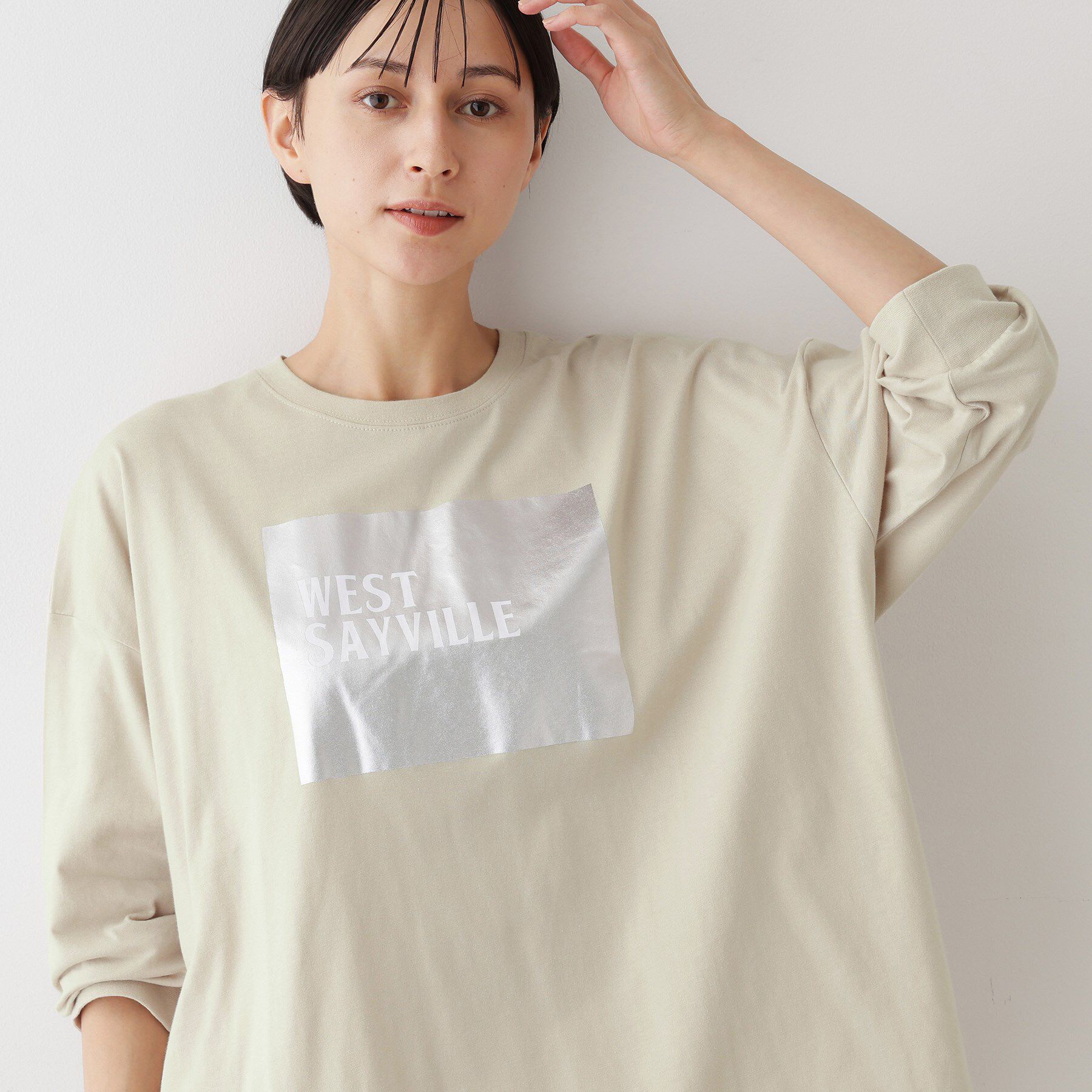 Dessin「【洗える】箔プリントロングTシャツ」|Tシャツ・カットソー|グレージュ(050)