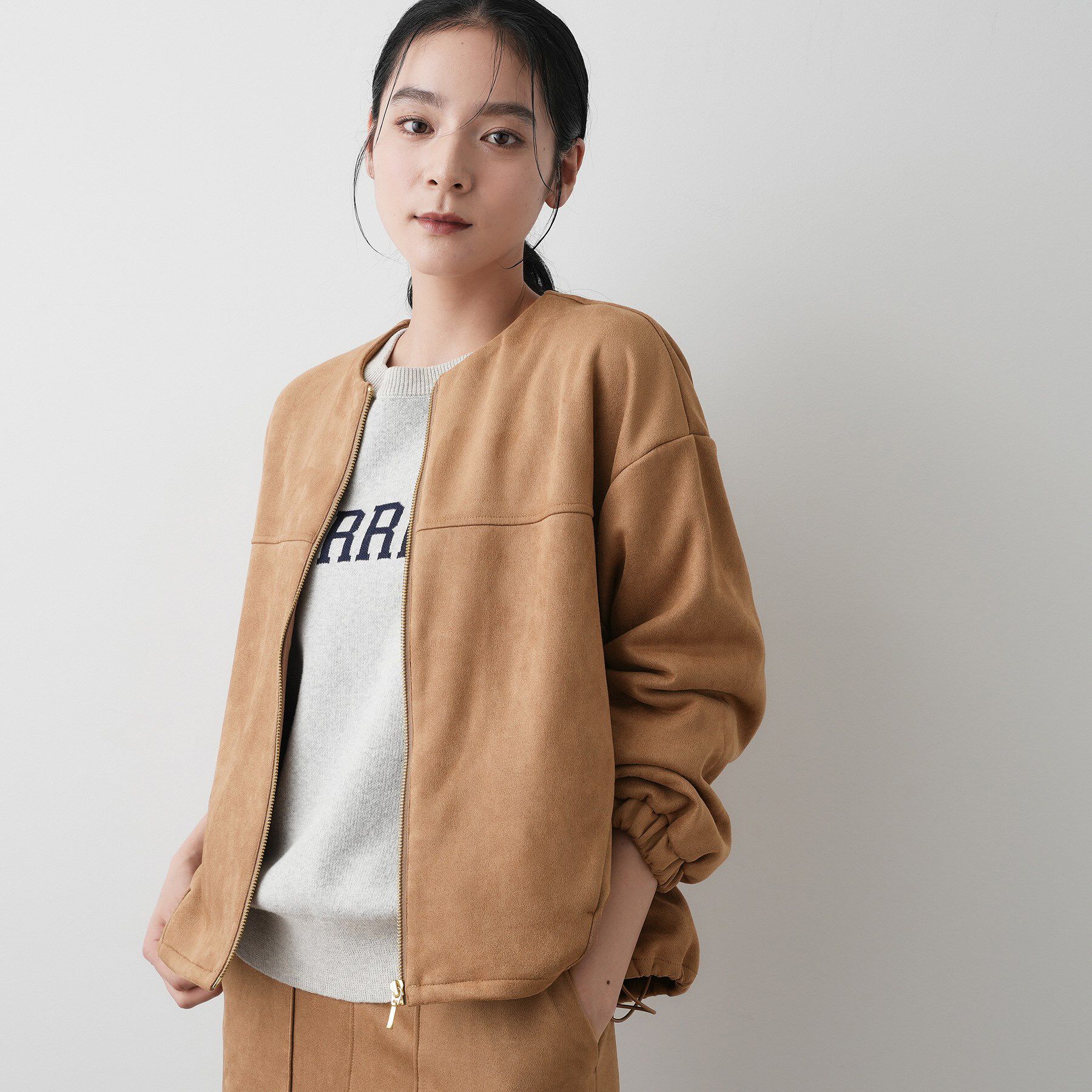 Dessin「【セットアップ可・洗える】マシュマロスウェードジップブルゾン」|ブルゾン・スタジャン|キャメルブラウン(0