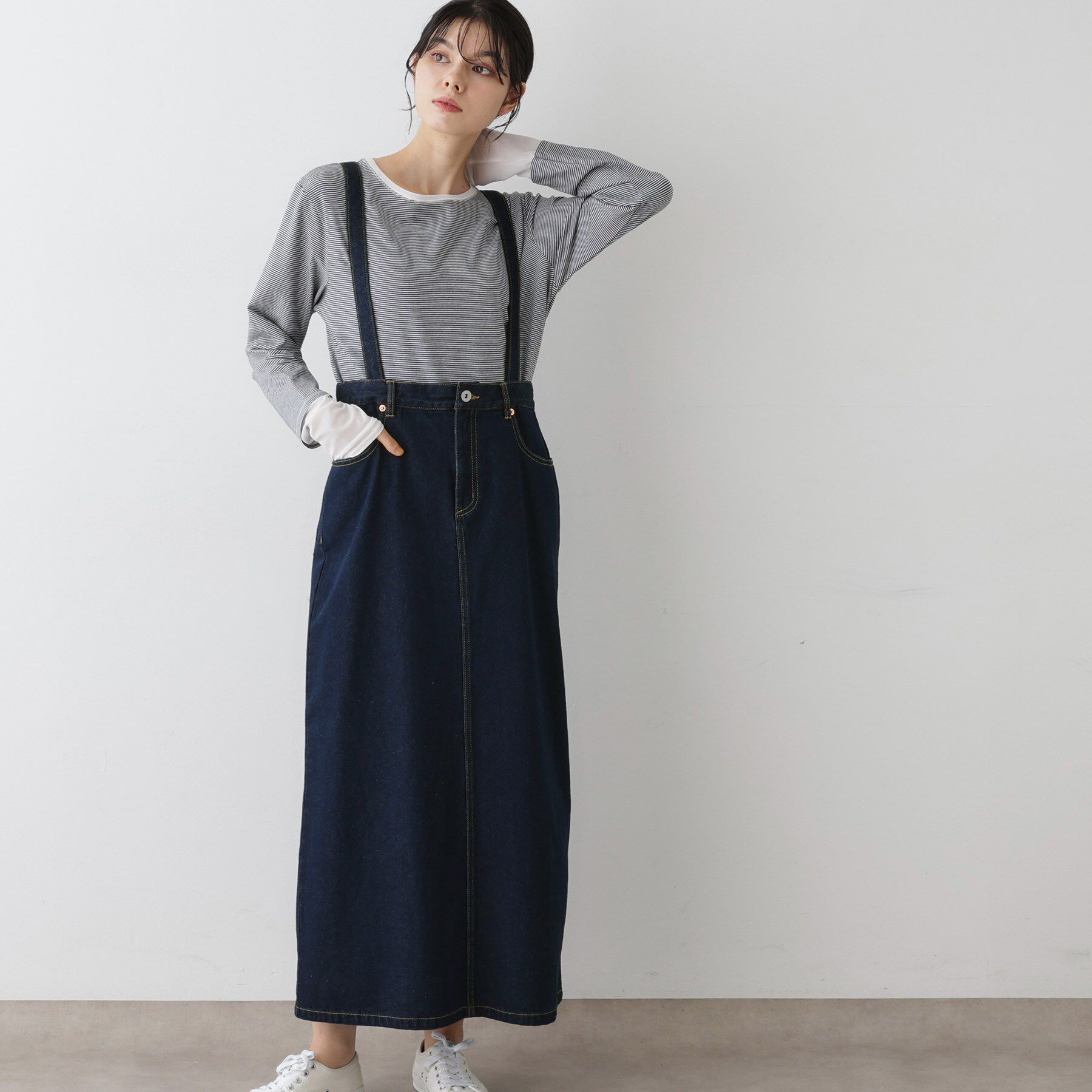 Dessin「【2WAY・洗える】デニムジャンパースカート」|スカート|ネイビー(094)