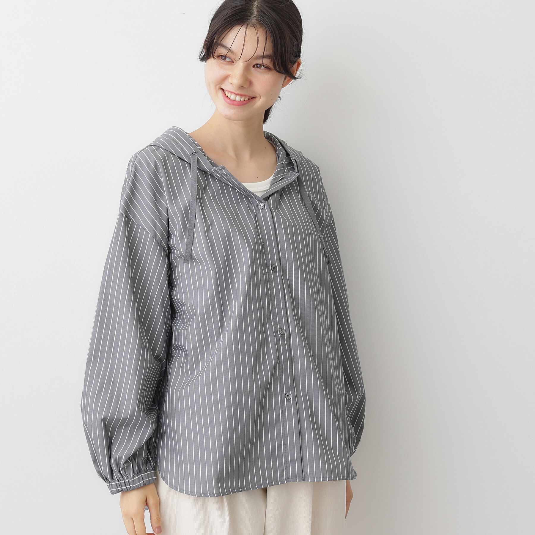Dessin「【洗える】ストライプフードブラウス」|シャツ・ブラウス|