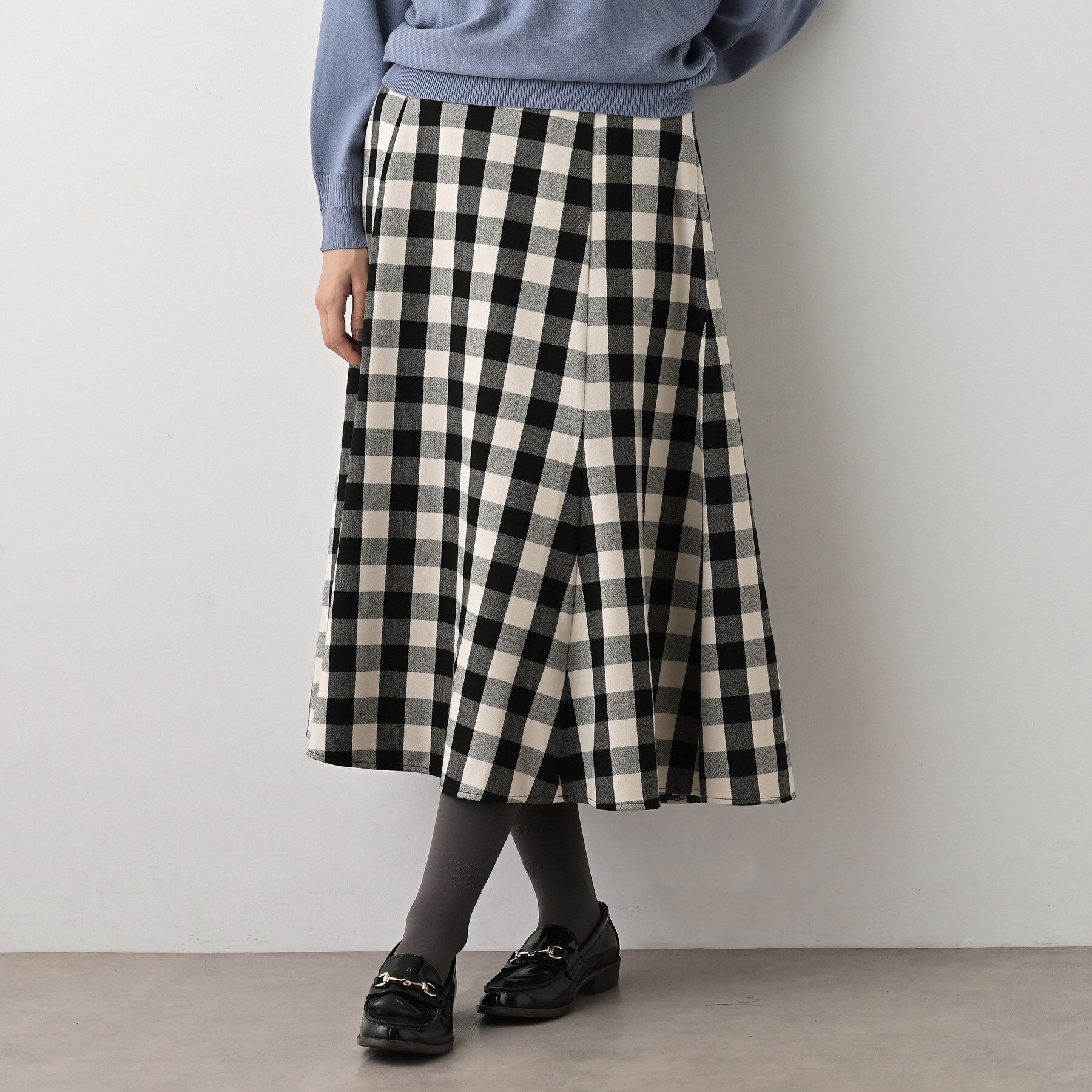 Dessin「【洗える】チェック柄起毛フレアスカート」|スカート|ブラック(319)
