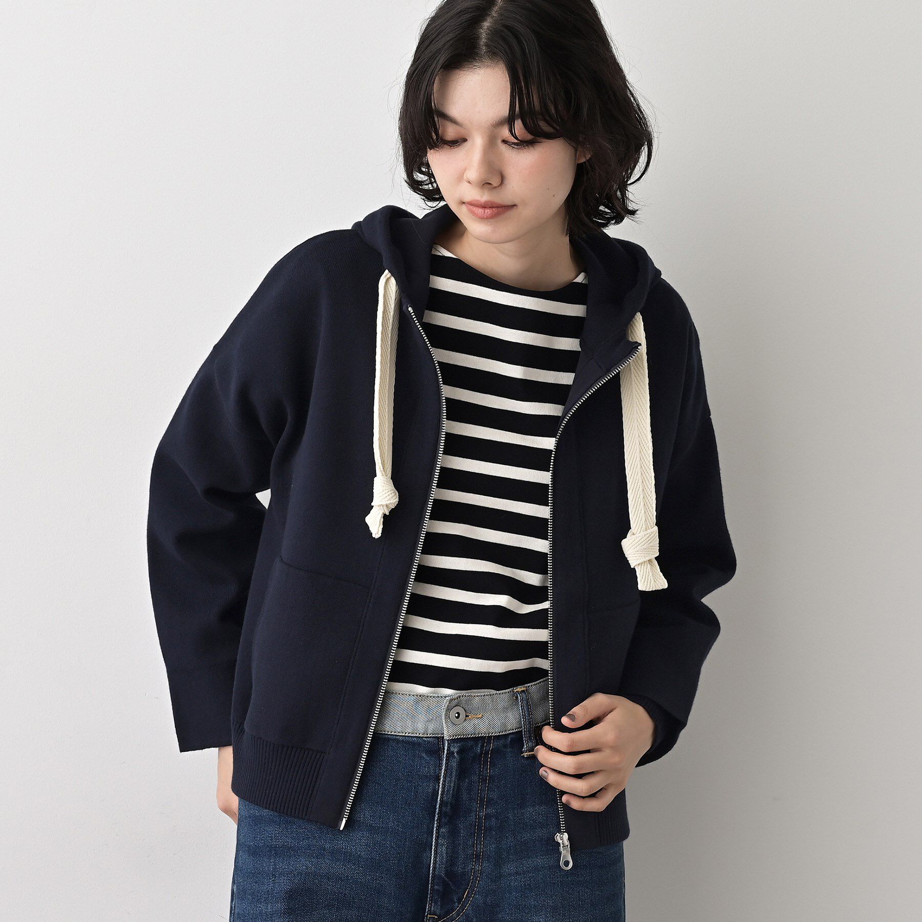 Dessin「【洗える】コットンカシミヤブレンドフードジップカーディガン」|パーカー|