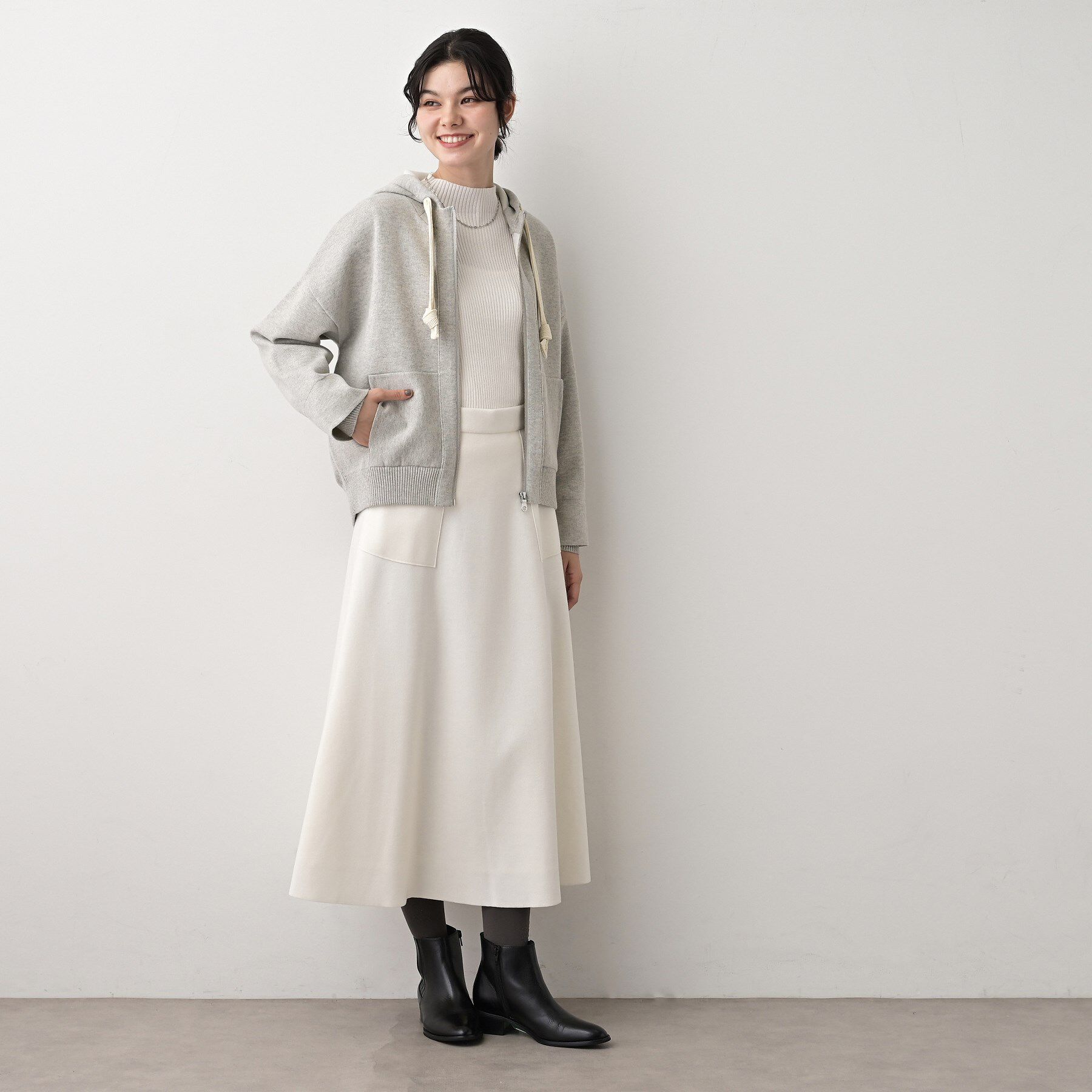 Dessin「【洗える】コットンカシミヤブレンドフードジップカーディガン」|パーカー|