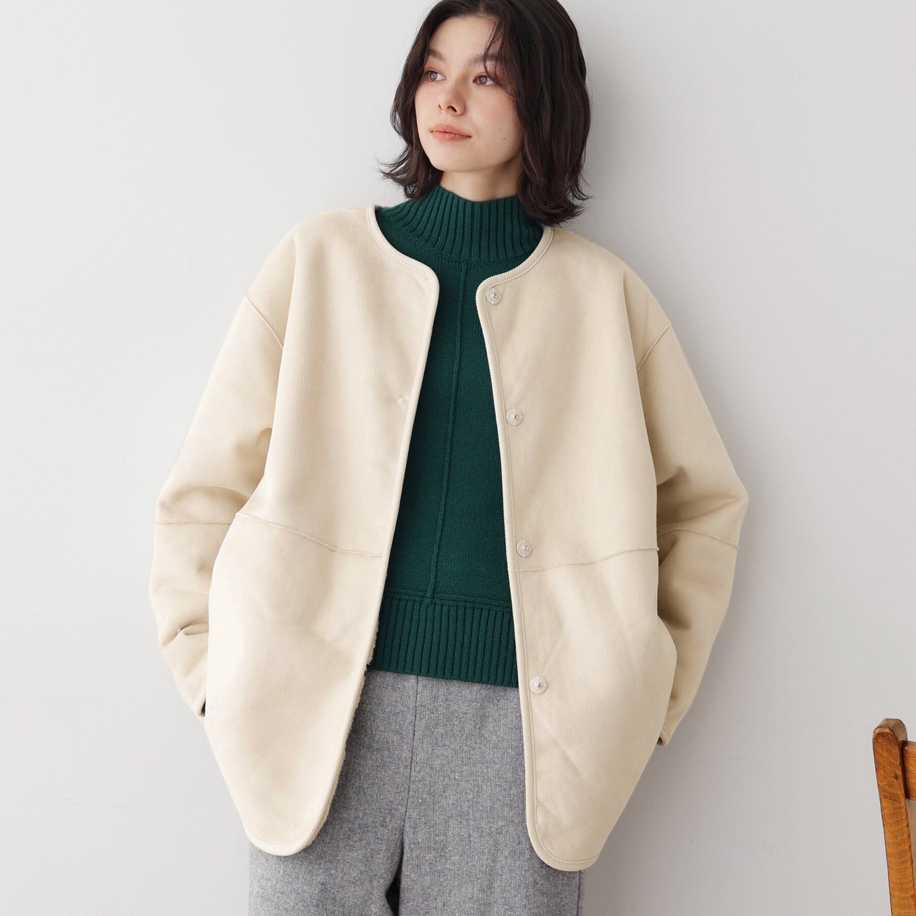 Dessin「【2WAY】フェイクムートンコート」|ノーカラーコート|