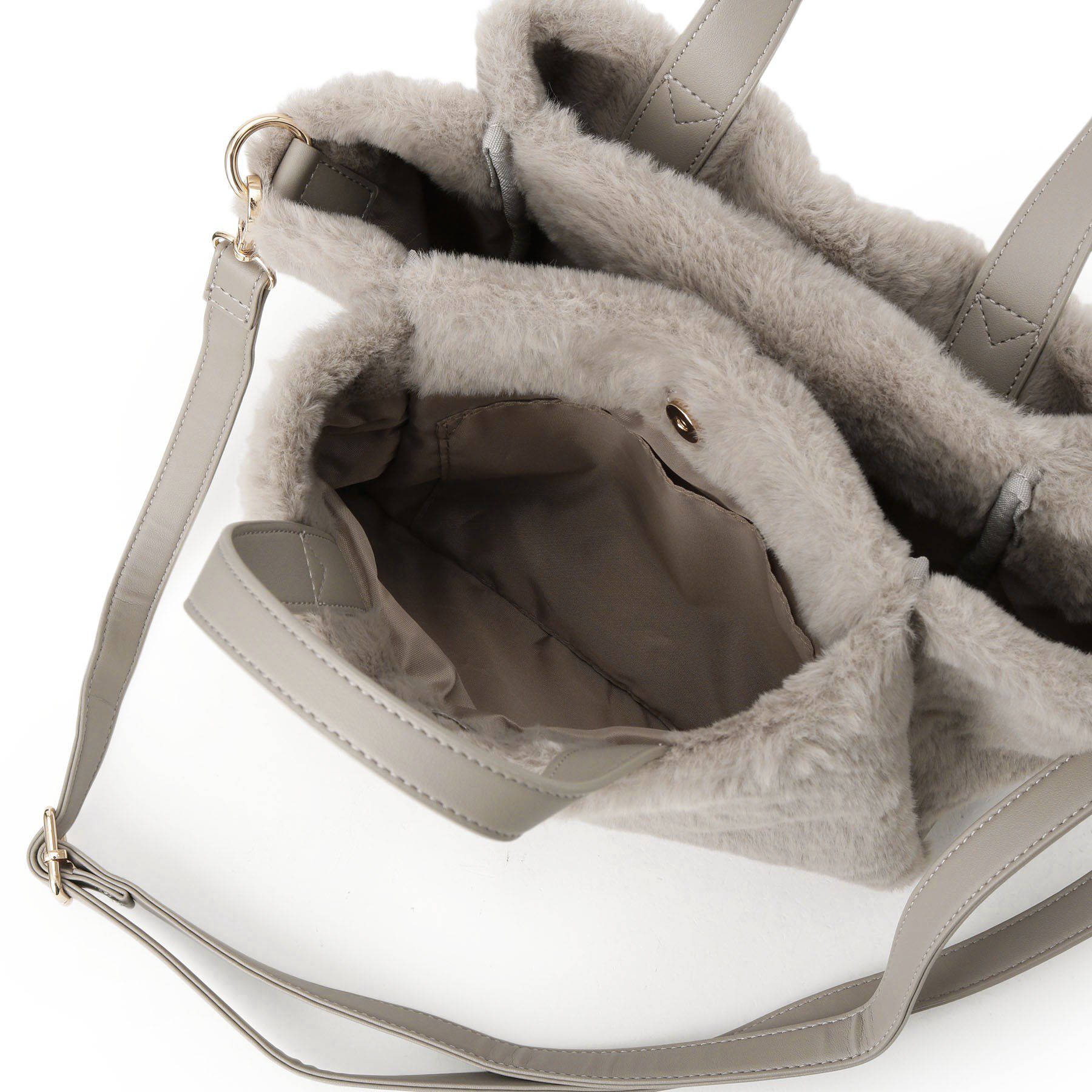 ITS&rsquo;DEMO「【5ポケット】ベルト飾り三層フェイクファートート」|ハンドバッグ|