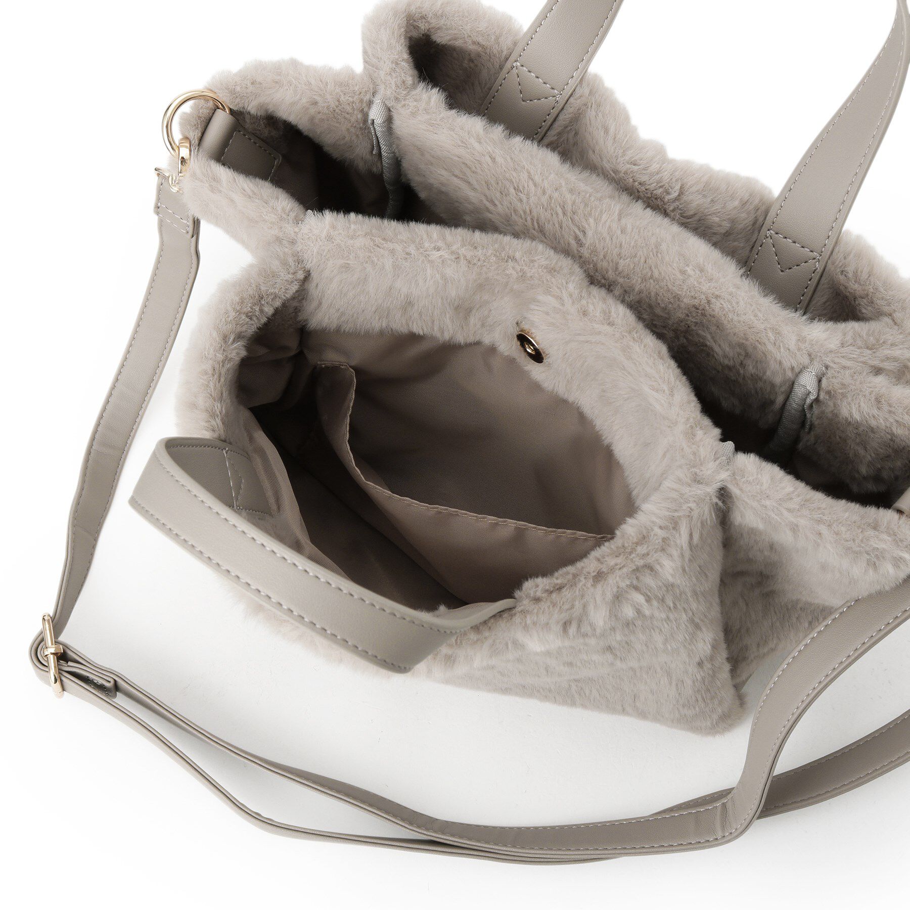 ITS&rsquo;DEMO「【5ポケット】ベルト飾り三層フェイクファートート」|ハンドバッグ|