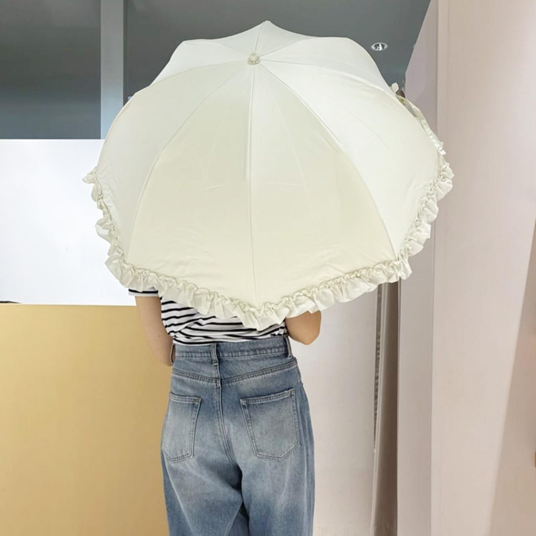 Ober Tashe「pink trick/ピンクトリック　遮光率100％！2段折傘フリル折りたたみ日傘（晴雨兼用）」|傘|