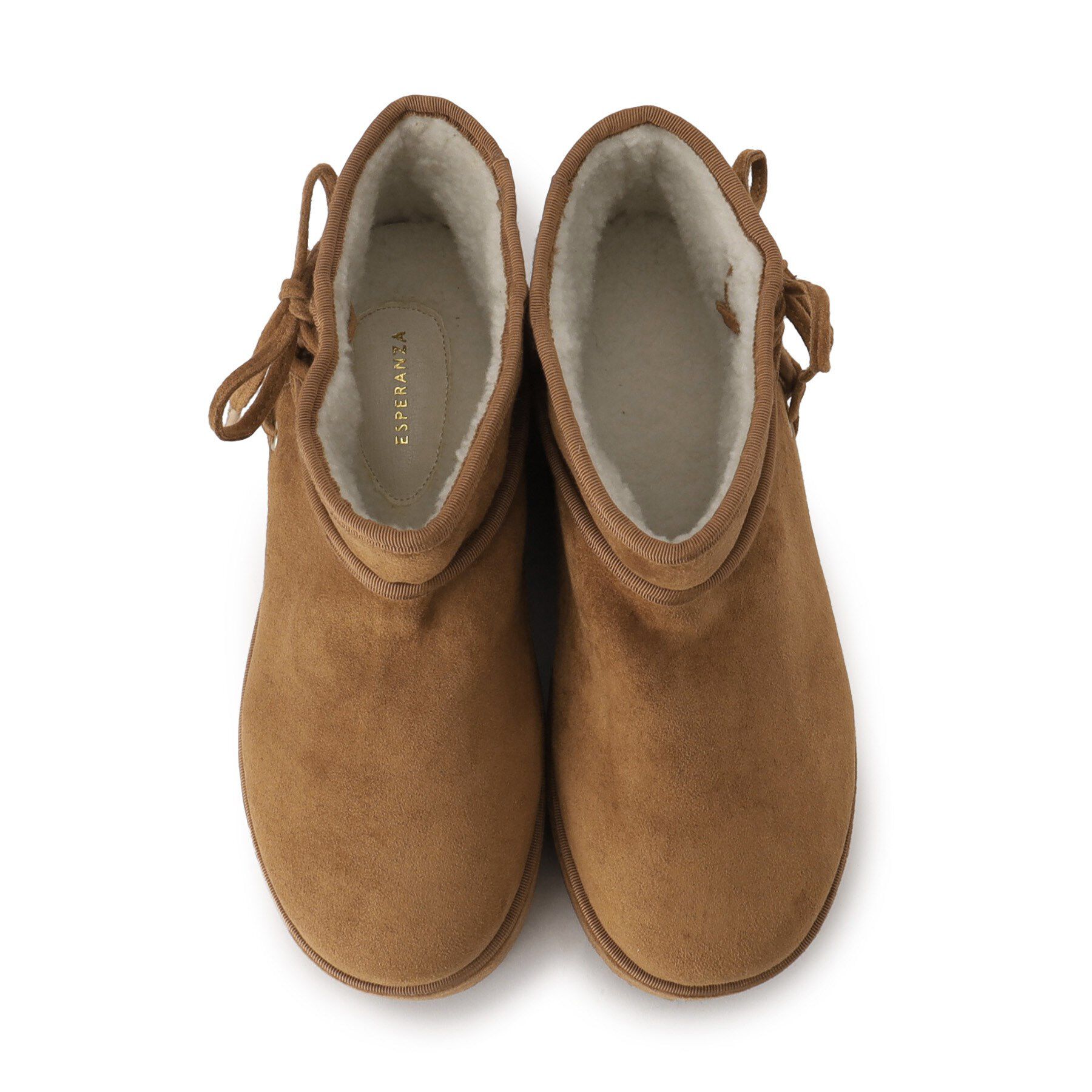 ESPERANZA「【EC先行販売】厚底レースアップリボンフェイクムートンブーツ」|ショートブーツ|