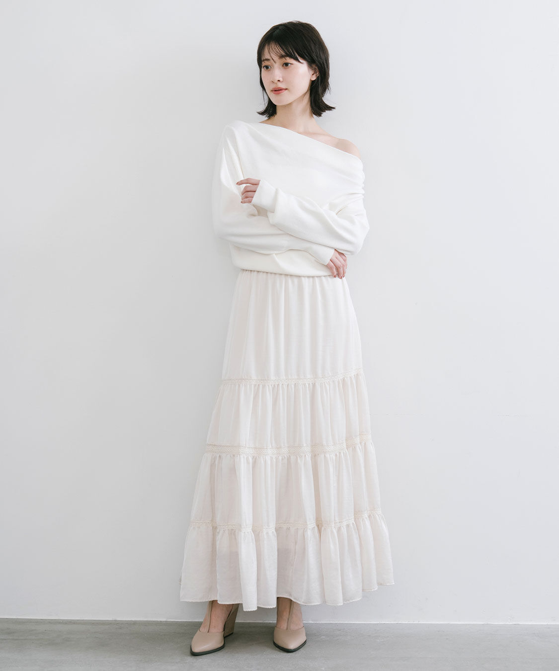COCO DEAL「レース切替ティアードサテンスカート」|スカート|