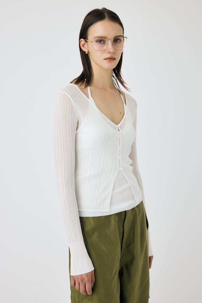 MOUSSY「SHEER CABLE カーディガン」|カーディガン|