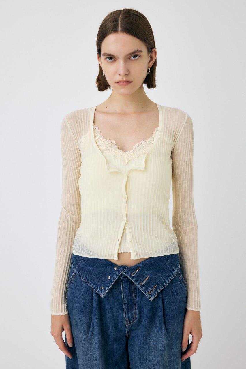 MOUSSY「SHEER RIB カーディガン」|カーディガン|