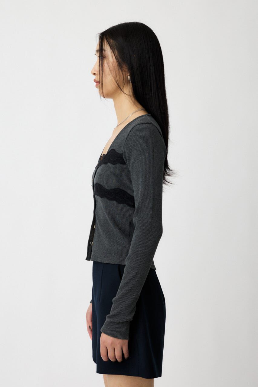 MOUSSY「FRONT BUTTON LACY ロングスリーブトップス」|Tシャツ・カットソー|