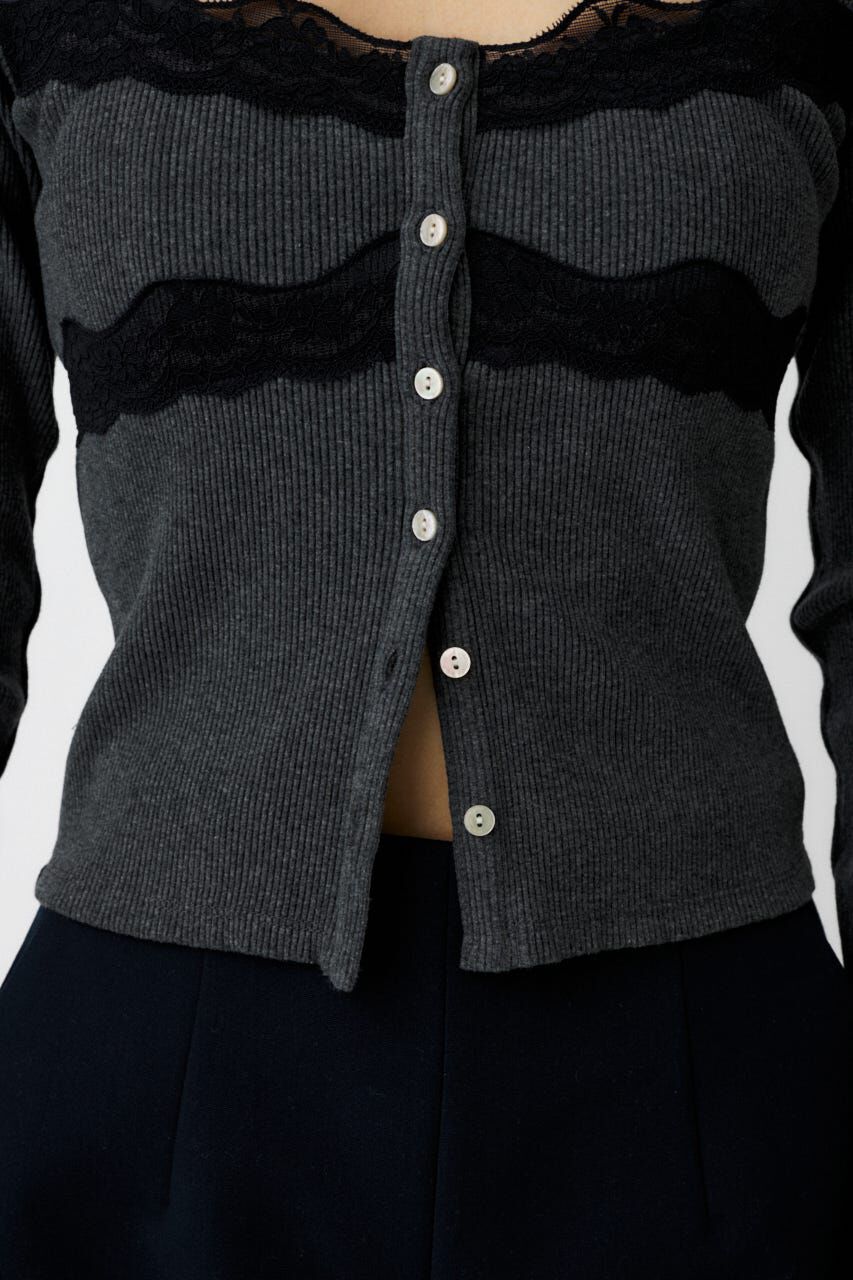 MOUSSY「FRONT BUTTON LACY ロングスリーブトップス」|Tシャツ・カットソー|