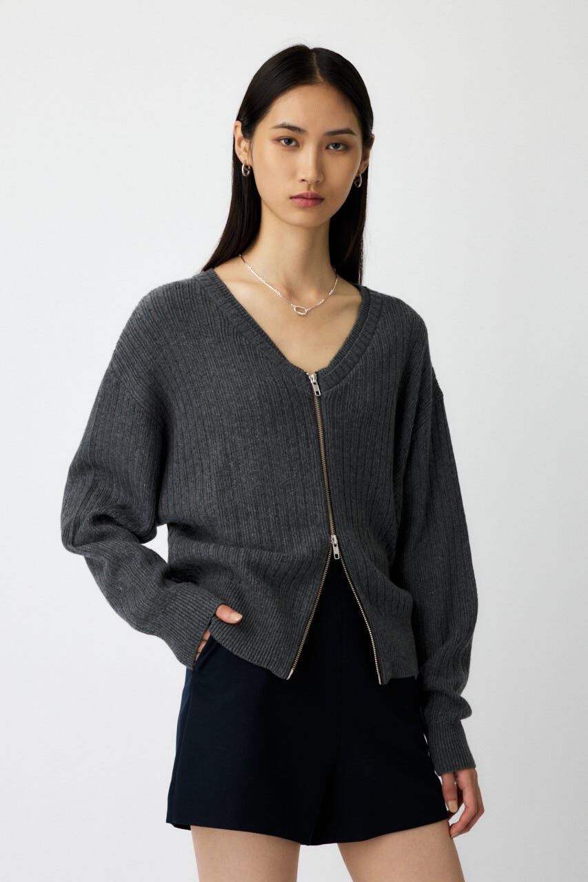 MOUSSY「ZIP UP KNIT カーディガン」|カーディガン|C.GRY