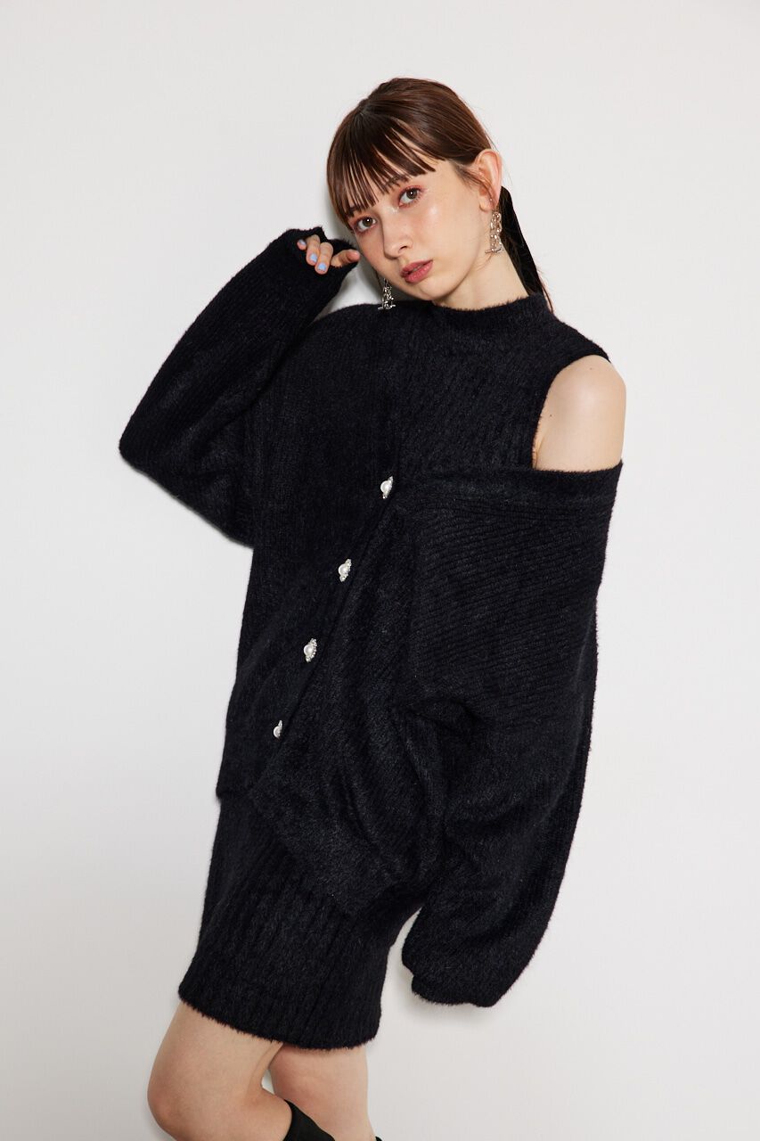 rienda「ビジュー釦カーデミニSET Knit OP」|ワンピース|BLK
