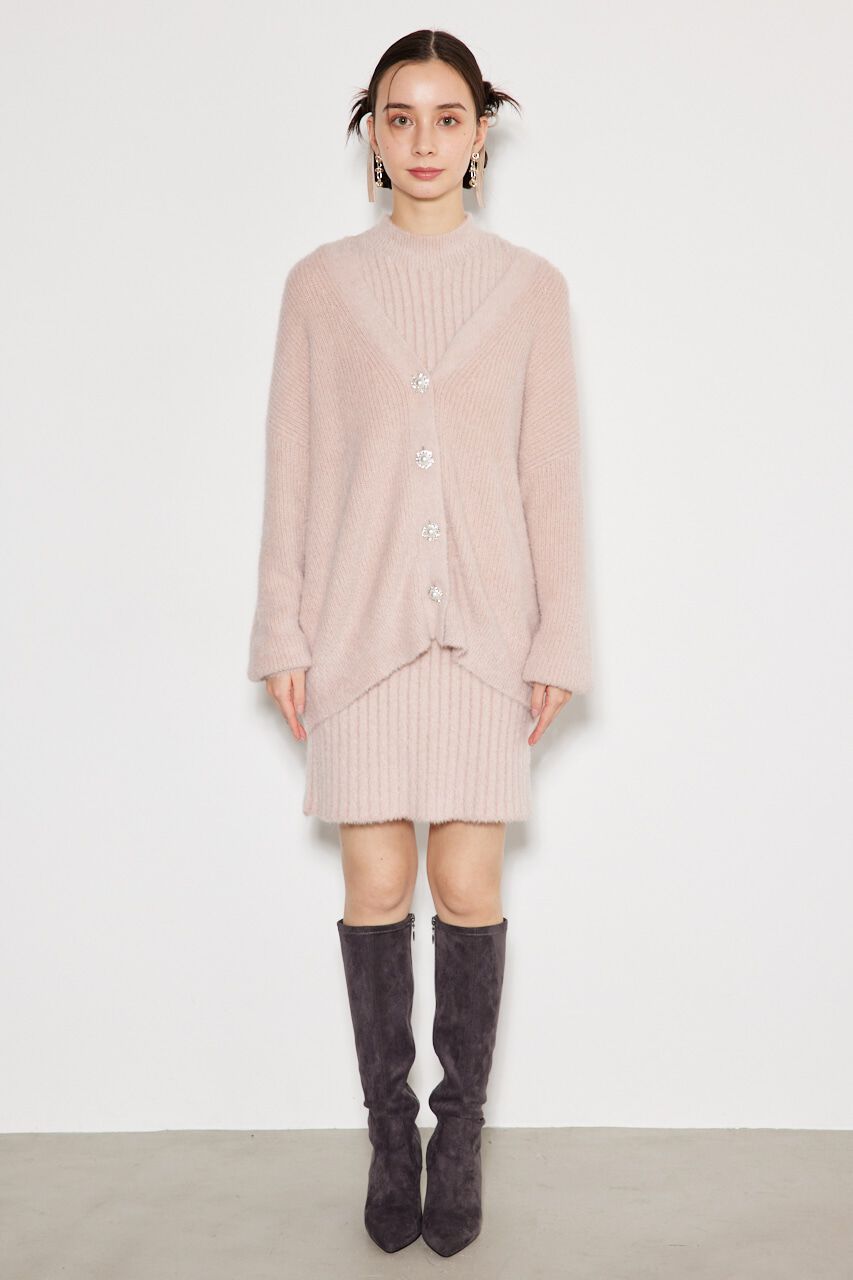 rienda「ビジュー釦カーデミニSET Knit OP」|ワンピース|