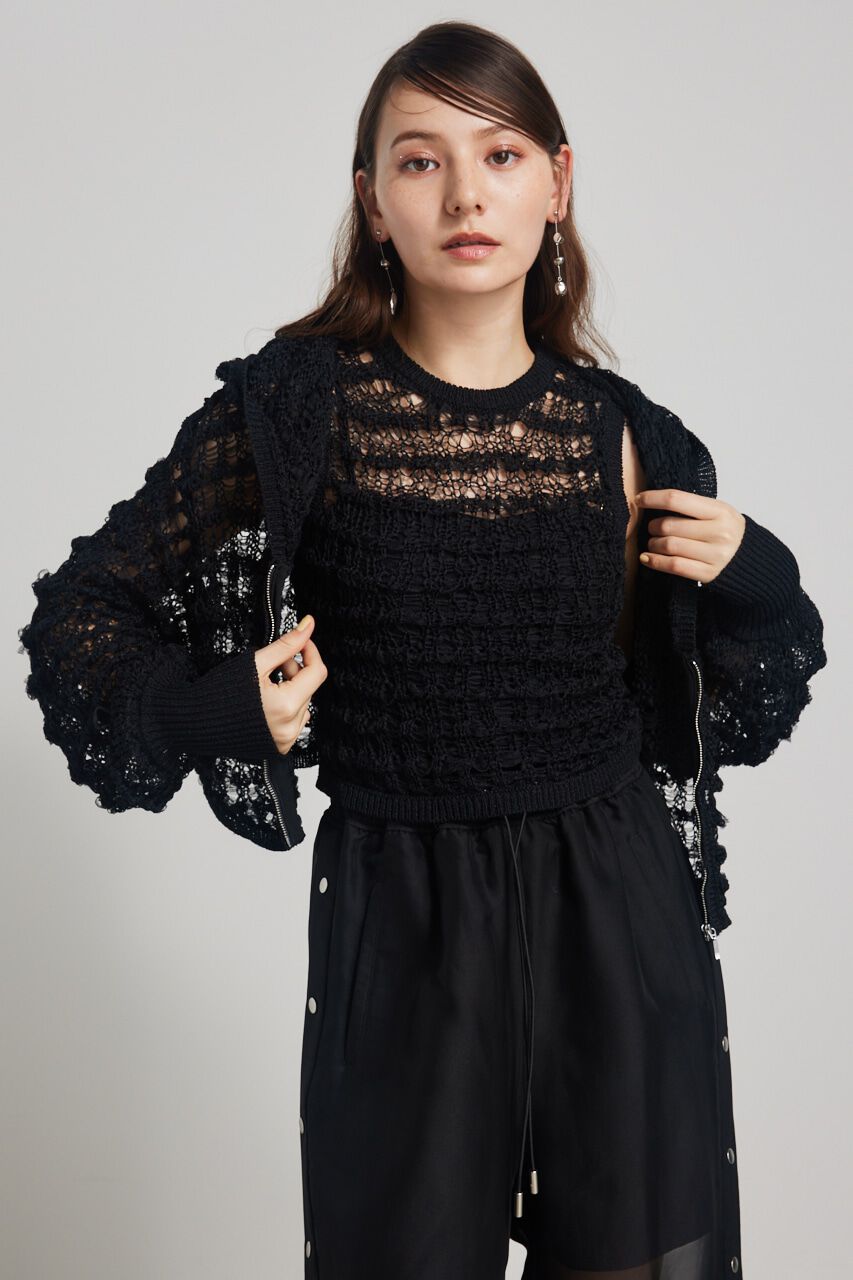 rienda「メッシュフードKnit CD」|カーディガン|BLK