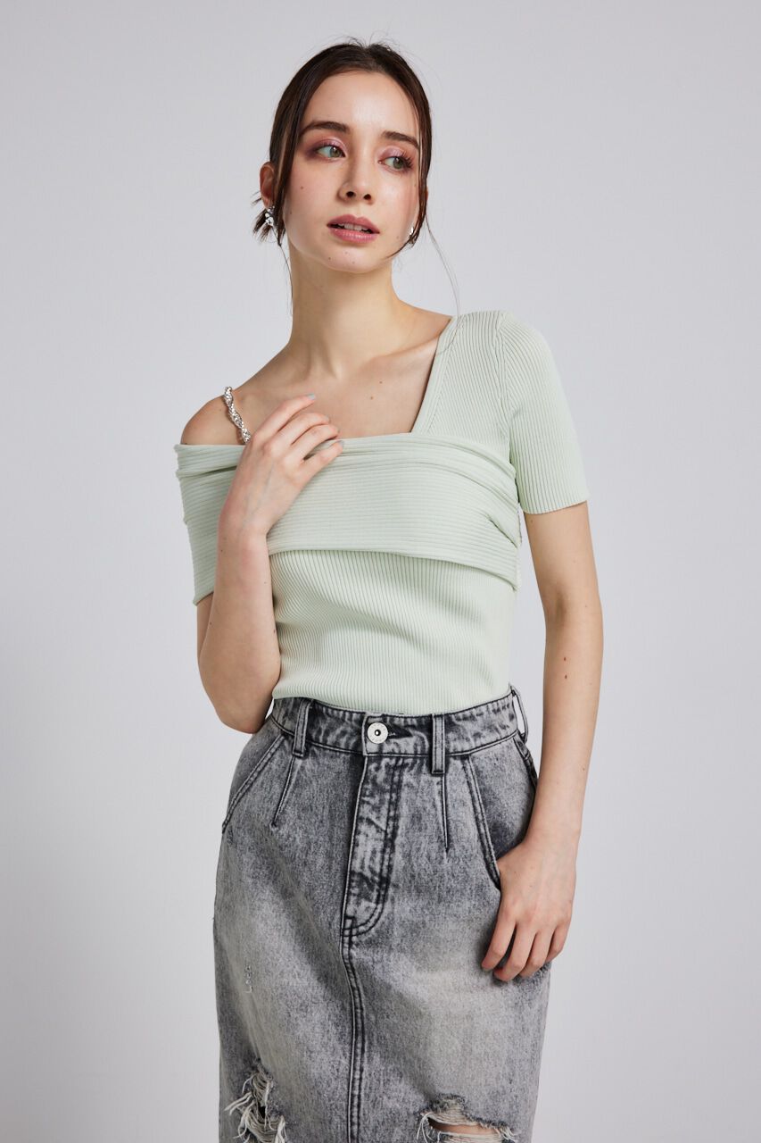 rienda「アシンメトリーショルダーKnit TOP」|ニット・セーター|L/GRN1