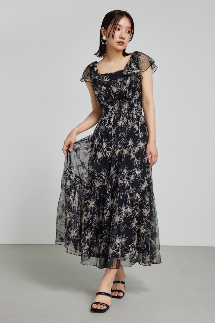 rienda「エンブロイダリーチュールフレアスリーヴワンピース」|ワンピース|