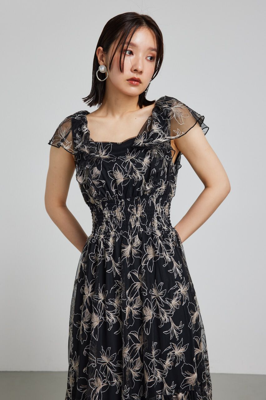 rienda「エンブロイダリーチュールフレアスリーヴワンピース」|ワンピース|