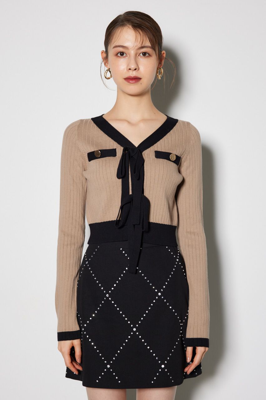 rienda「配色リボンニットカーデ」|ニット・セーター|