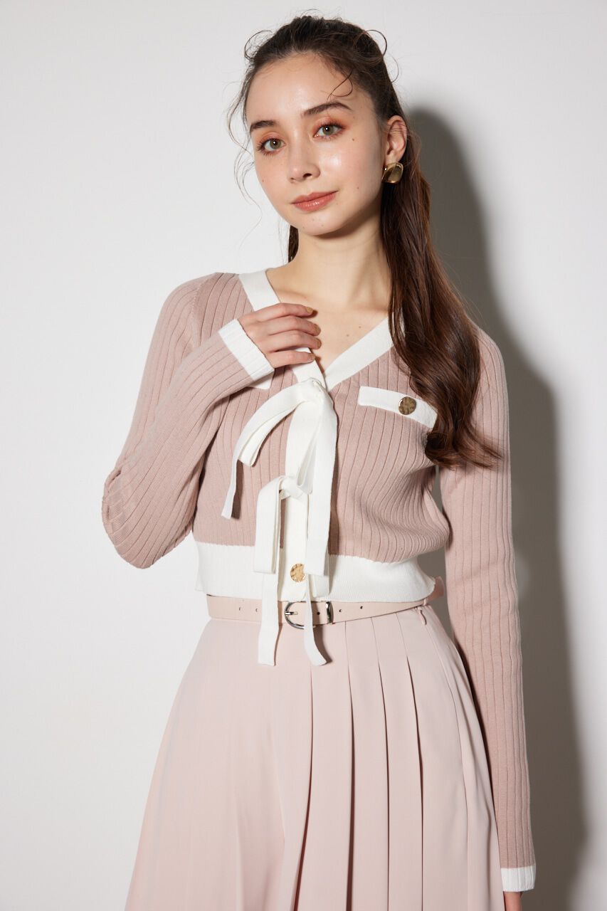 rienda「配色リボンニットカーデ」|ニット・セーター|PNK