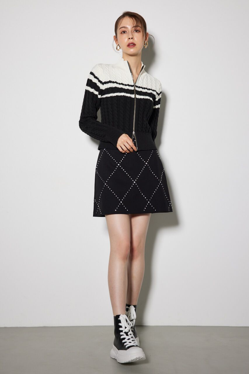 rienda「ラインストーンミニジャストウエストスコショートパンツ」|その他|BLK