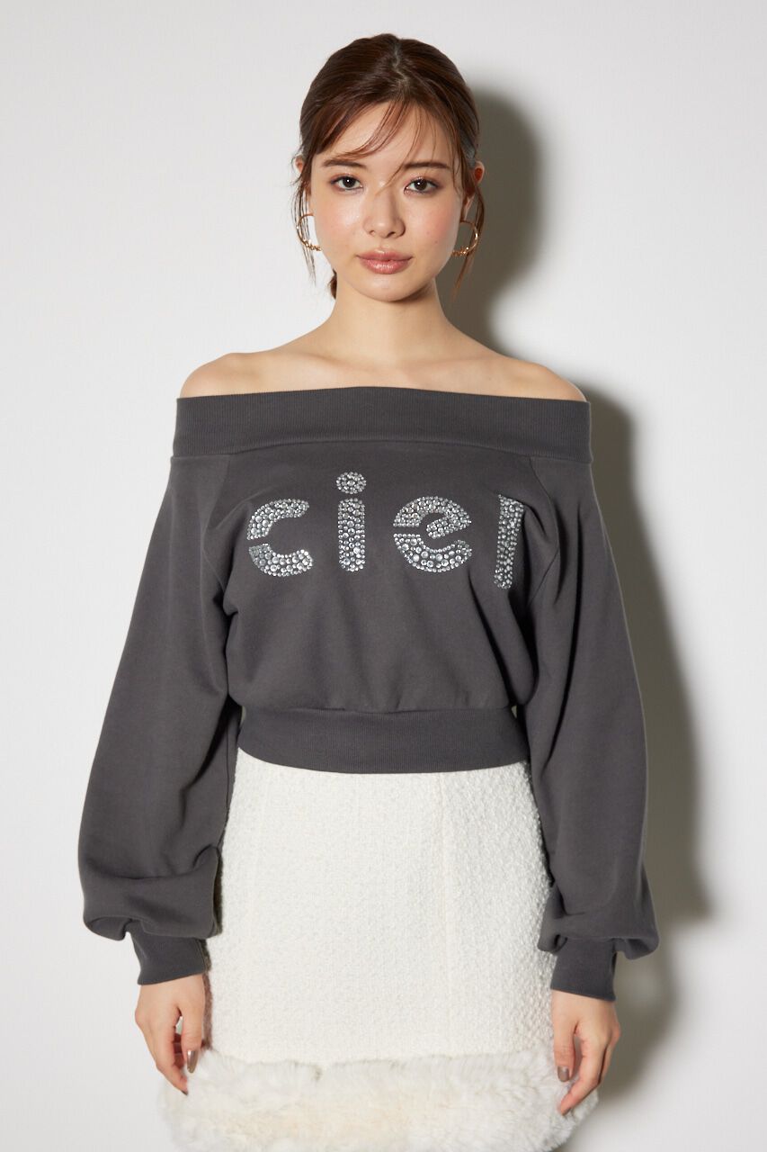 rienda「オフショルBIGロゴスウェットトップス」|Tシャツ・カットソー|