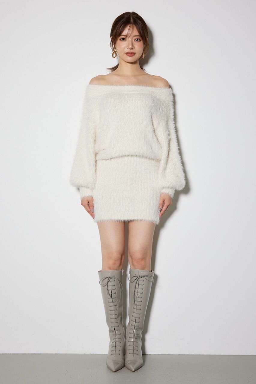 rienda「オフショルシャギーミニニットワンピース」|ワンピース|