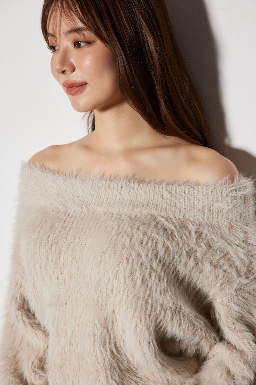 rienda「オフショルシャギーミニニットワンピース」|ワンピース|