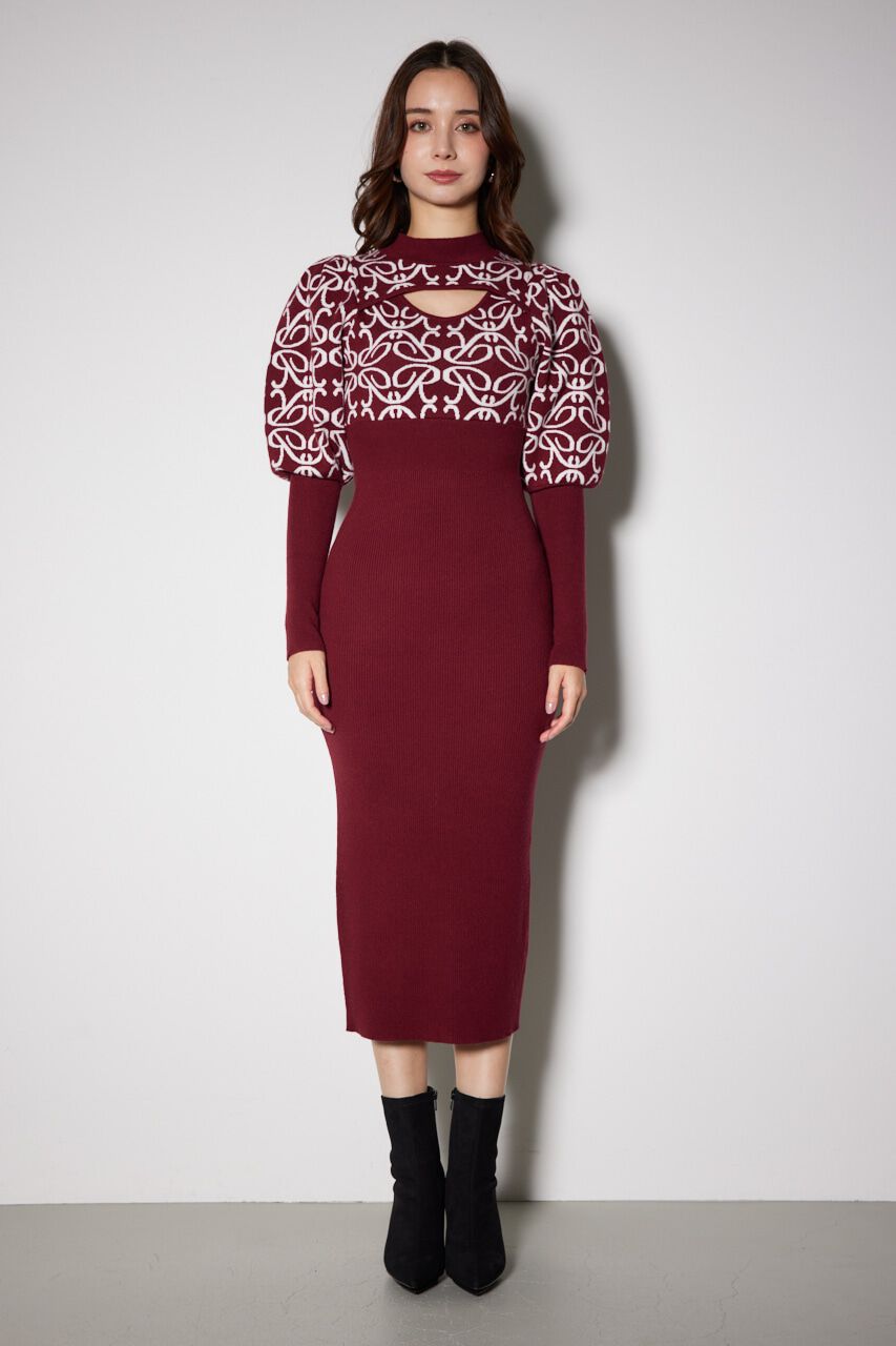 rienda「ロゴジャガードニットタイトワンピース」|ワンピース|