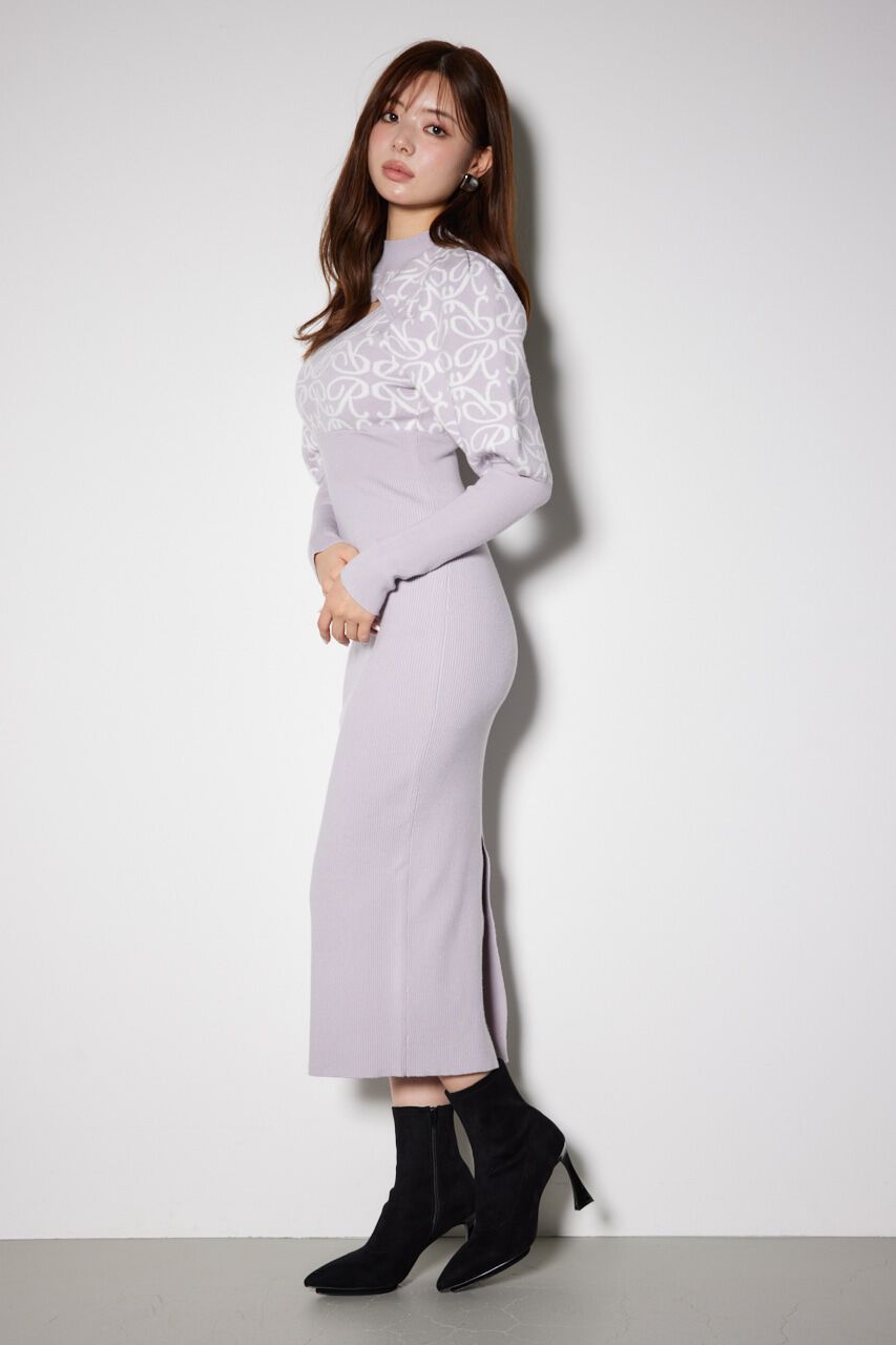 rienda「ロゴジャガードニットタイトワンピース」|ワンピース|