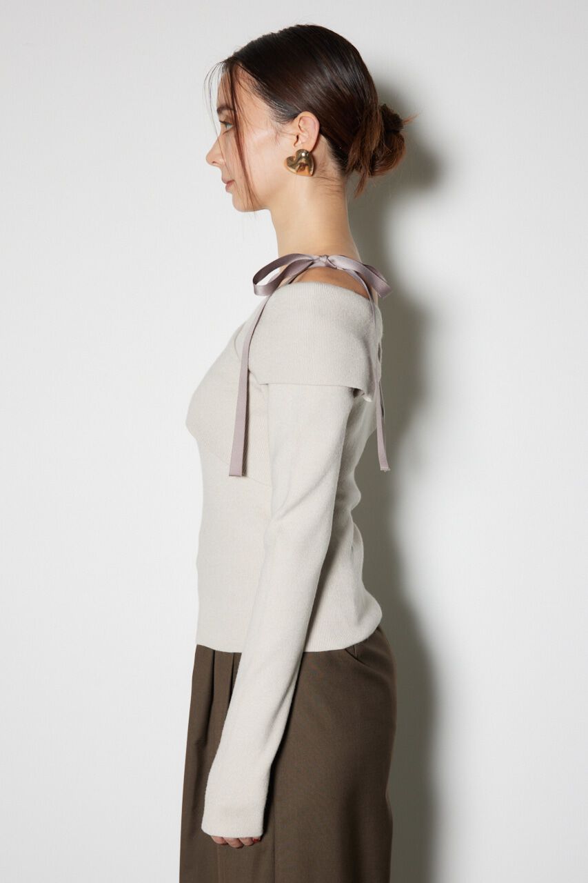 rienda「2WAYショルダーリボンクロス ニット トップス」|ニット・セーター|