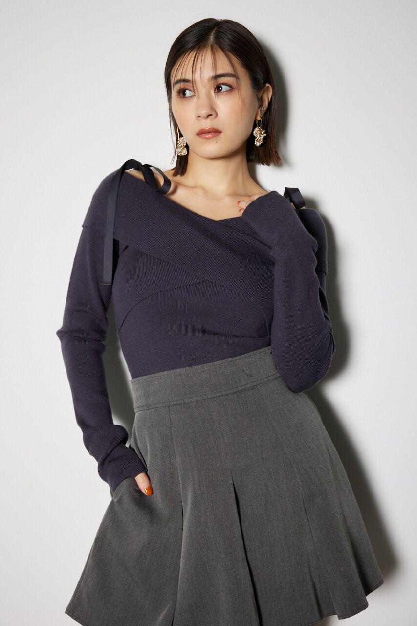 rienda「2WAYショルダーリボンクロス ニット トップス」|ニット・セーター|