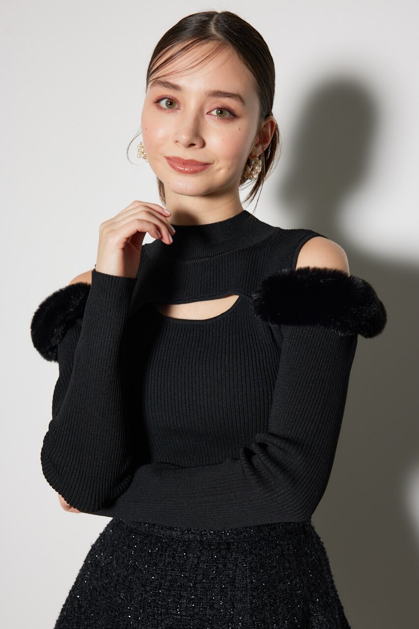 rienda「フェイクファーカッティングニットトップス」|ニット・セーター|