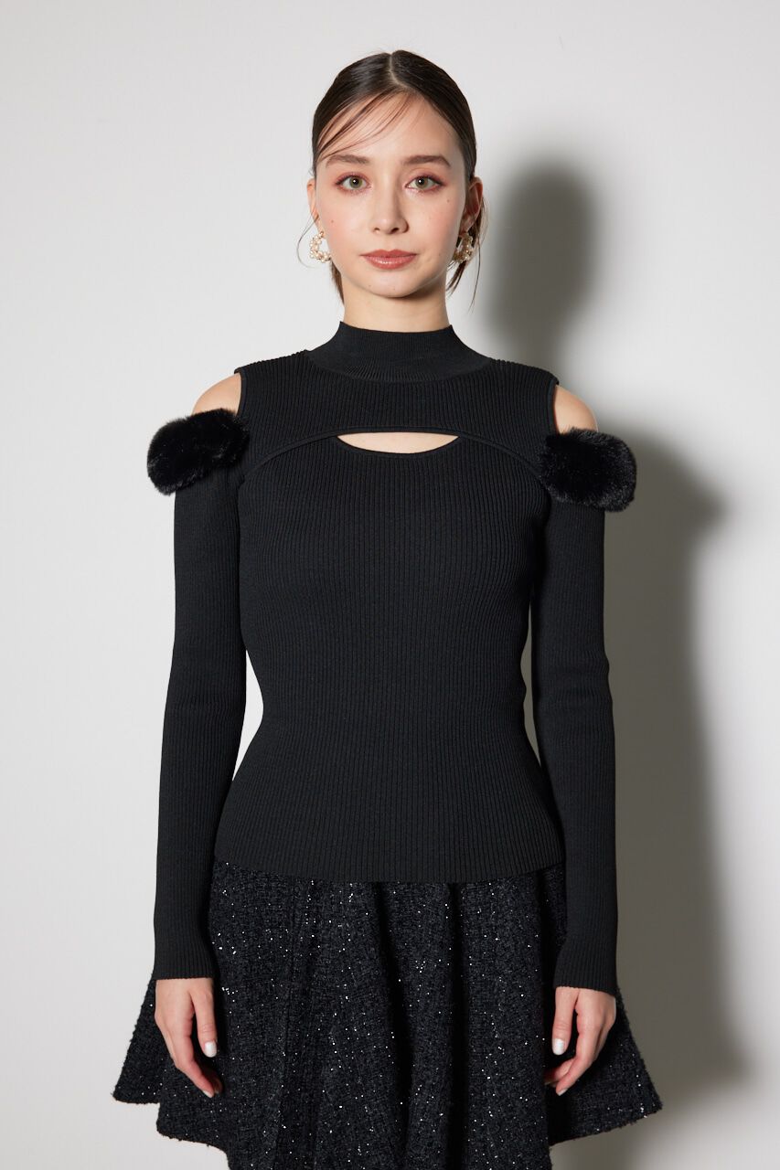 rienda「フェイクファーカッティングニットトップス」|ニット・セーター|