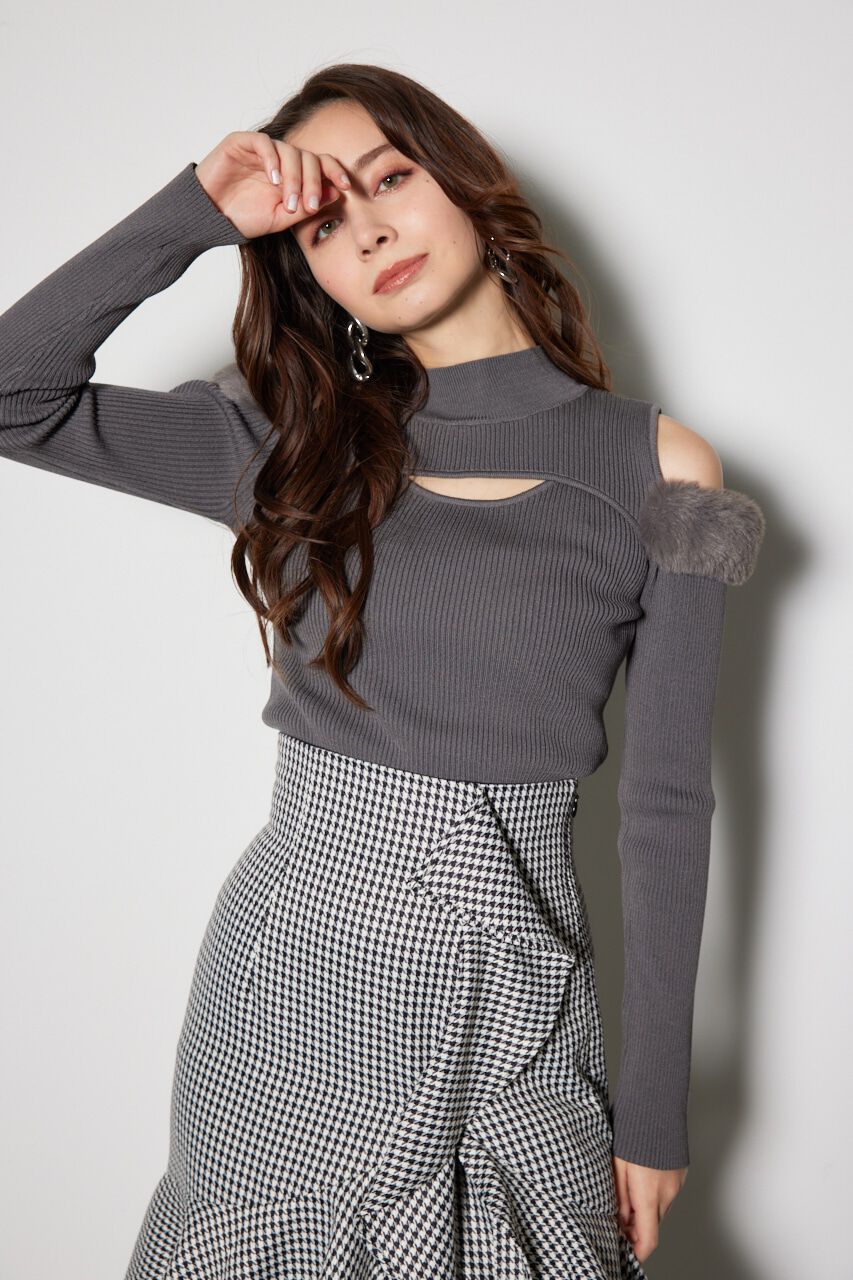 rienda「フェイクファーカッティングニットトップス」|ニット・セーター|