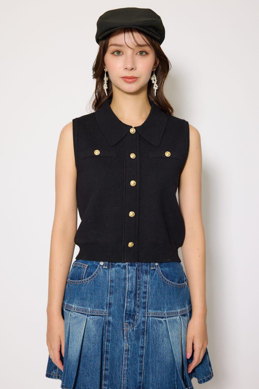 rienda「ノースリゴールドボタンニットトップス」|シャツ・ブラウス|