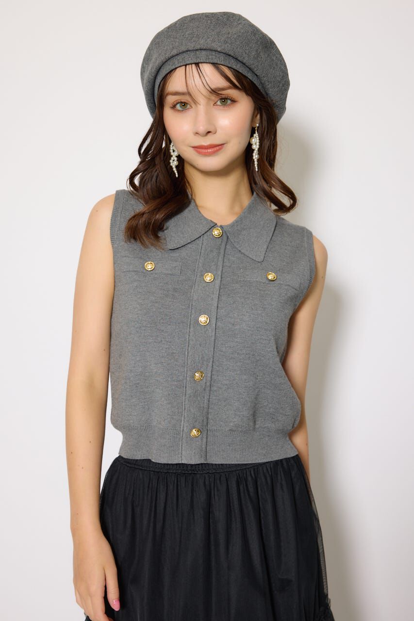 rienda「ノースリゴールドボタンニットトップス」|シャツ・ブラウス|GRY