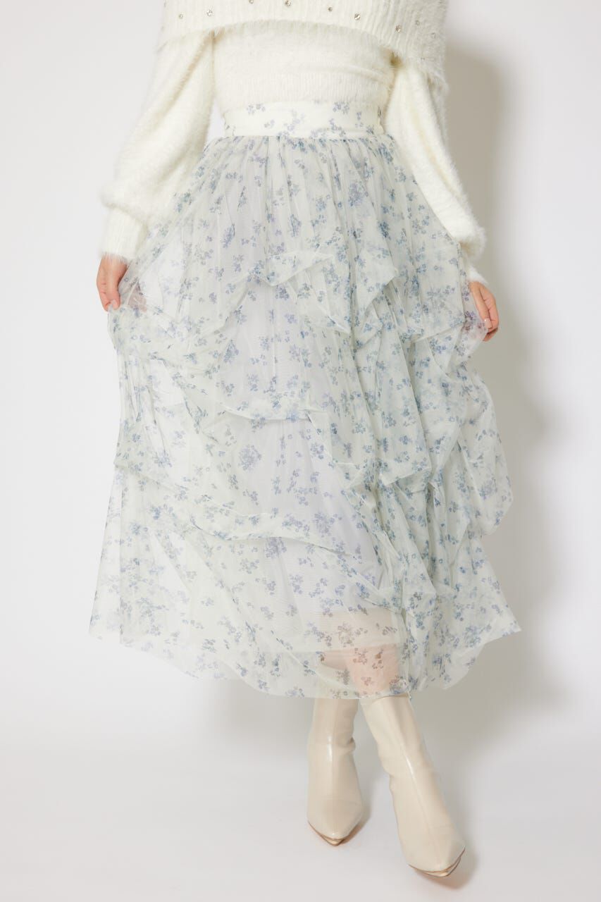 rienda「ランダムタックチュールスカート」|スカート|柄WHT5