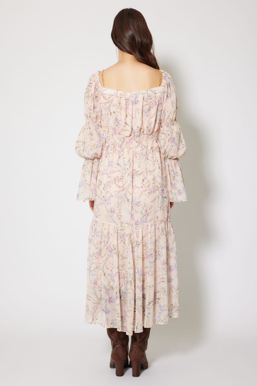 rienda「レースアップフラワーパターンフレアワンピース」|ワンピース|