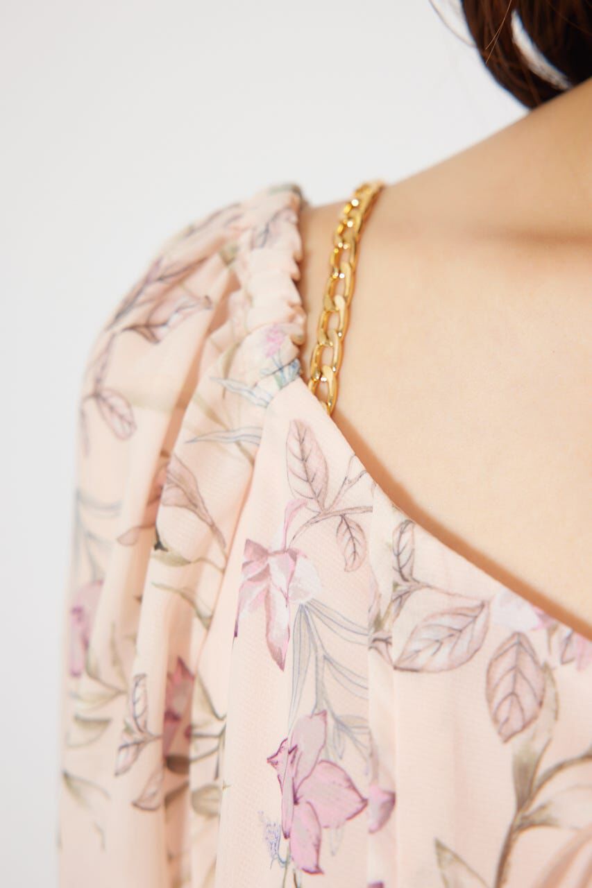 rienda「レースアップフラワーパターンフレアワンピース」|ワンピース|